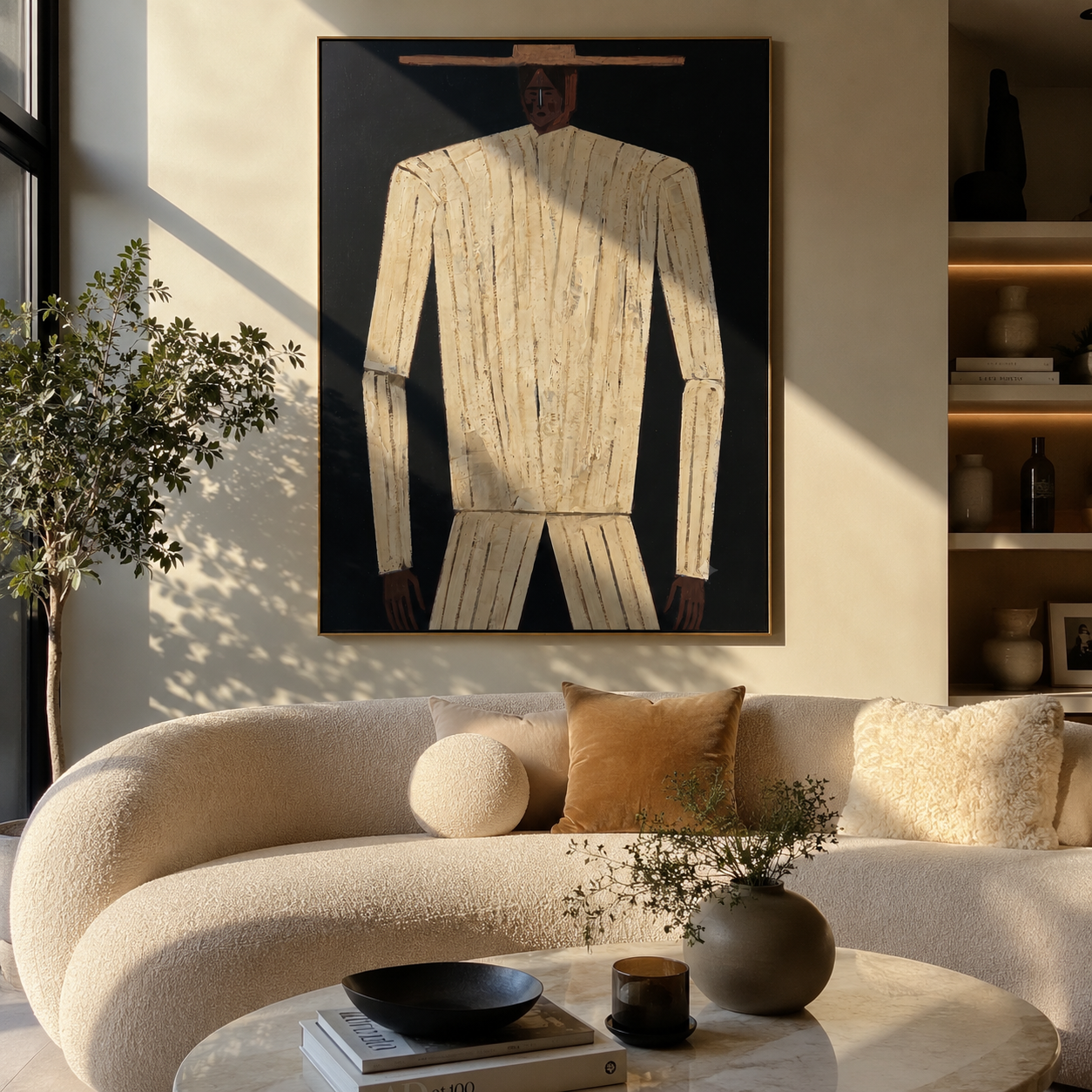 Cream Figure Emerges Night presented above a contemporary console