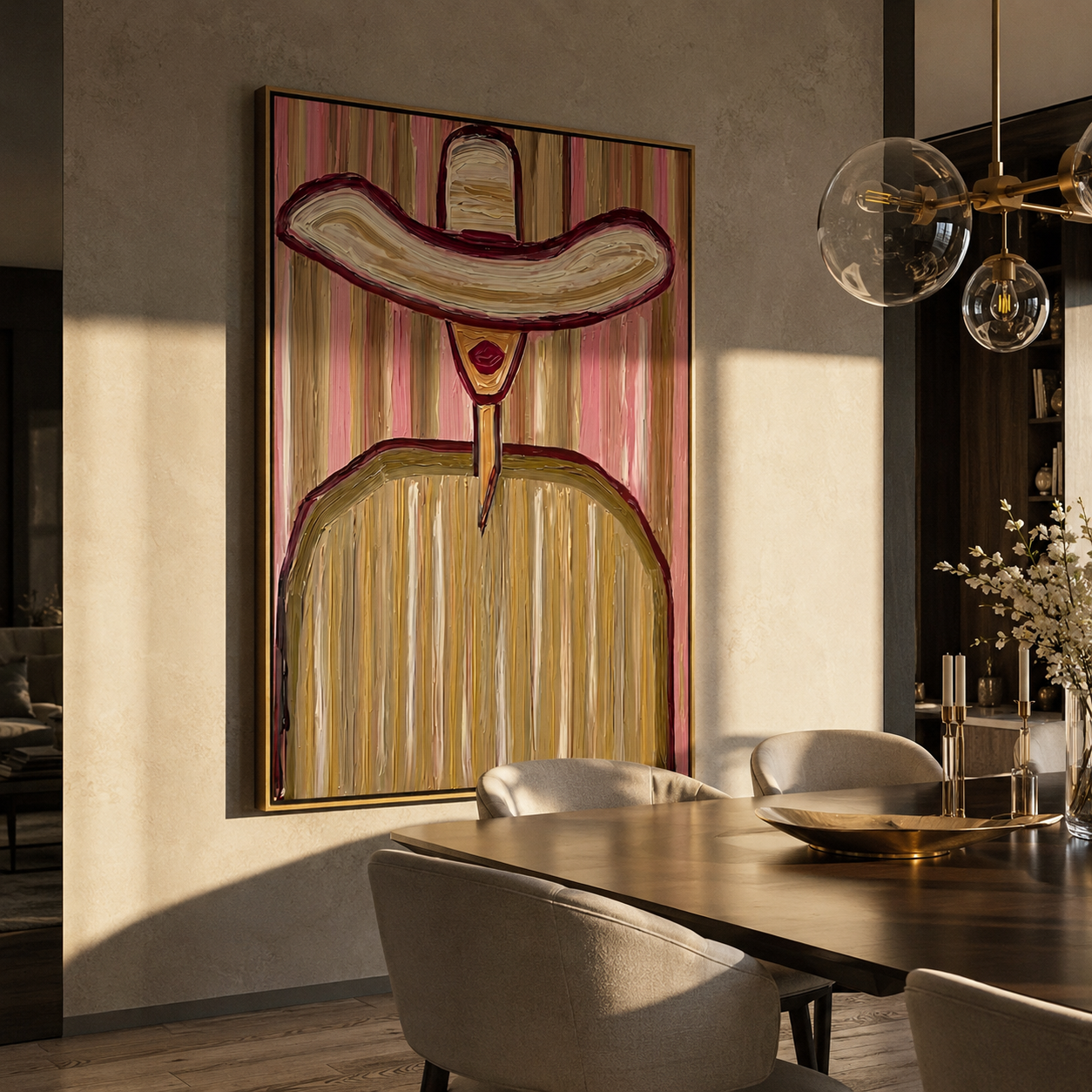 Pink Rings Shelter Gold displayed in a warm contemporary interior
