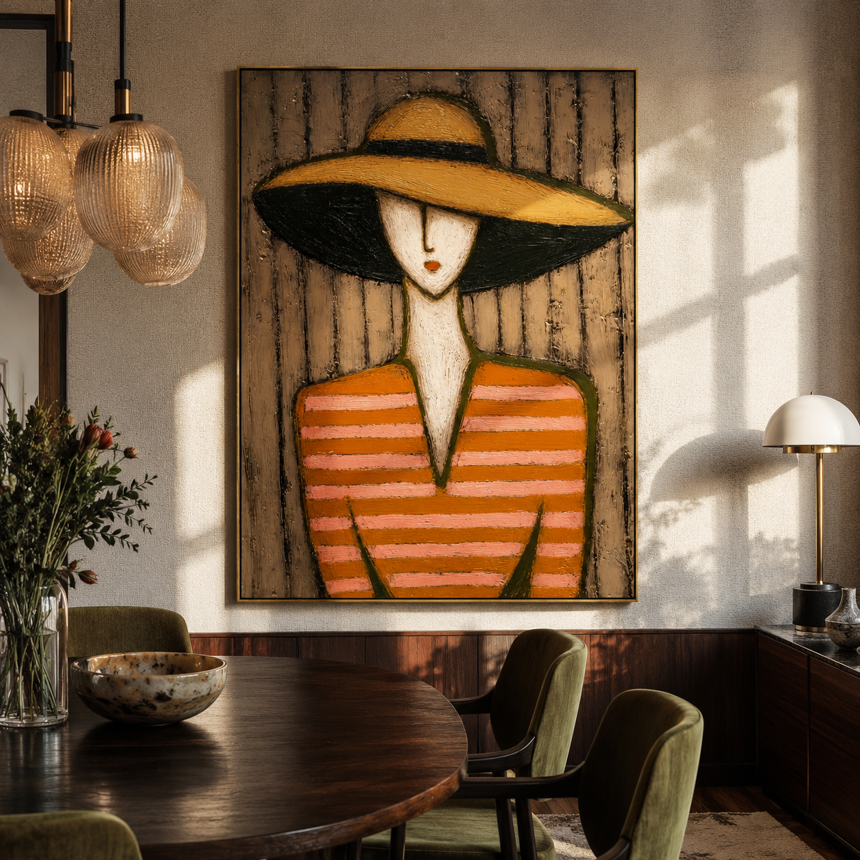 Golden Shade Meets Coral displayed as a modern room focal point