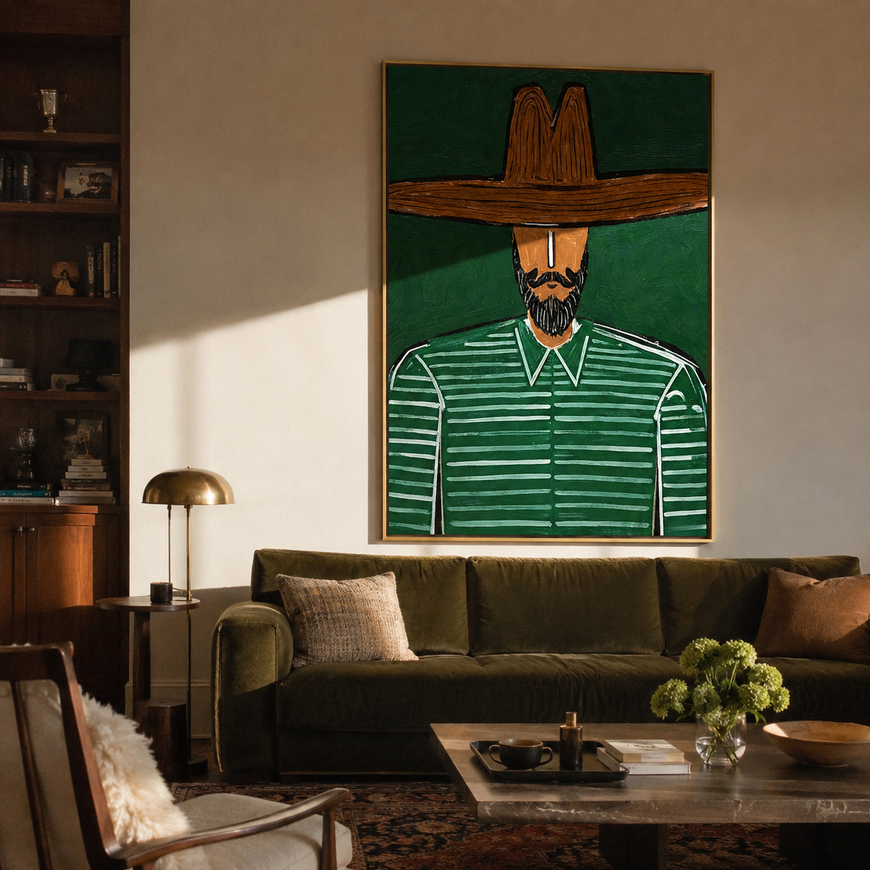 Green Stripes Hold Ground displayed in a warm contemporary interior