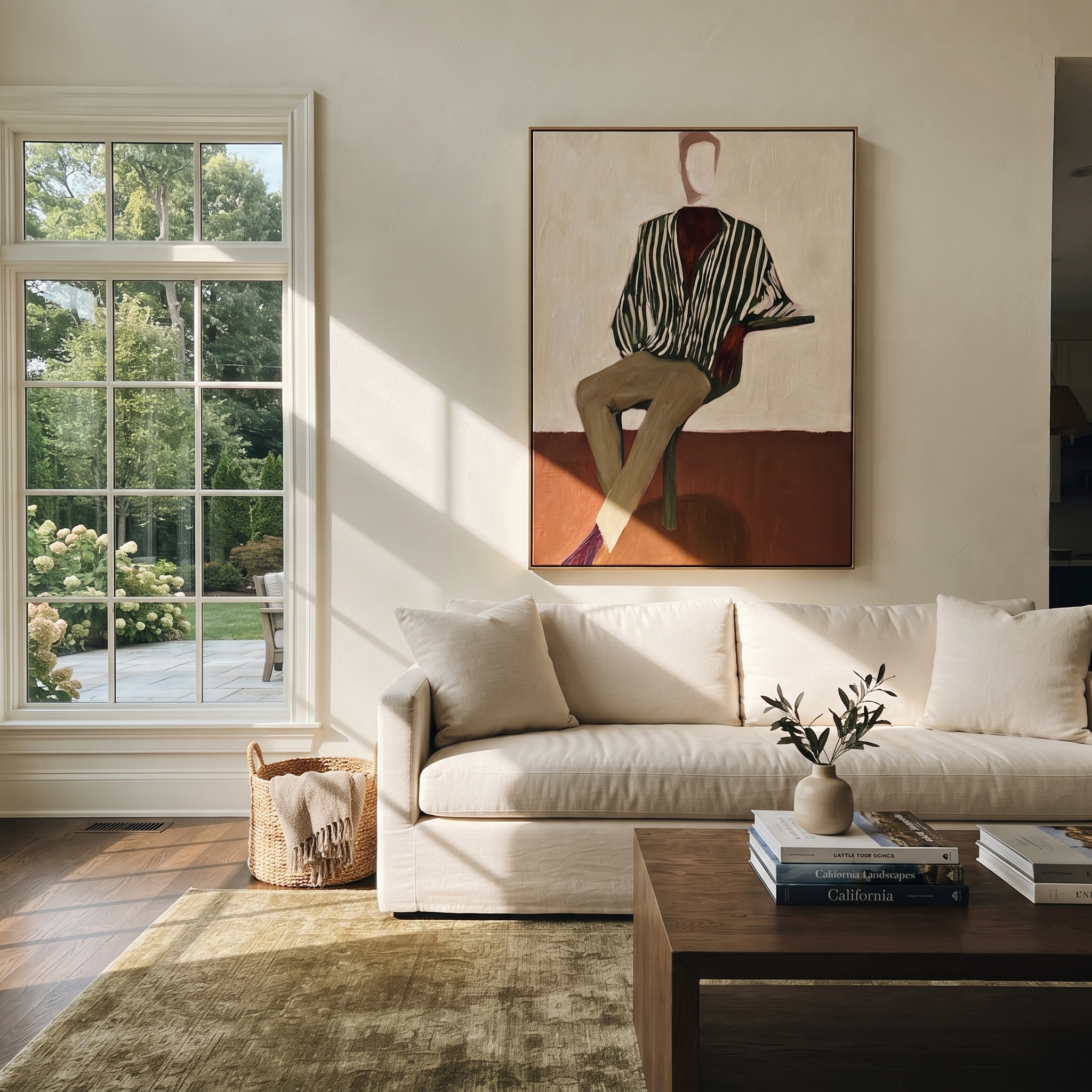 Green Stripes at Dusk styled with neutral modern furnishings