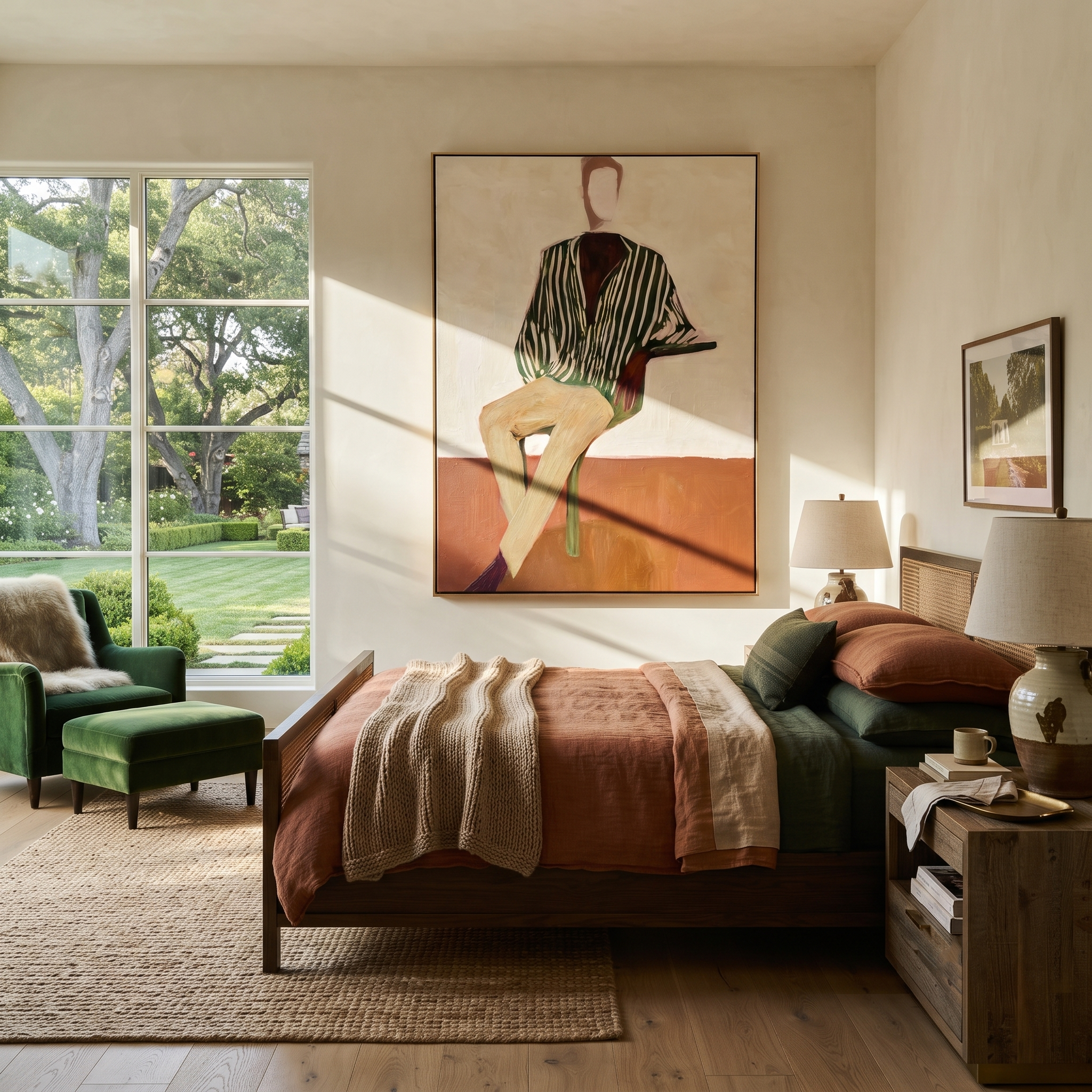 Green Stripes at Dusk presented above a contemporary console
