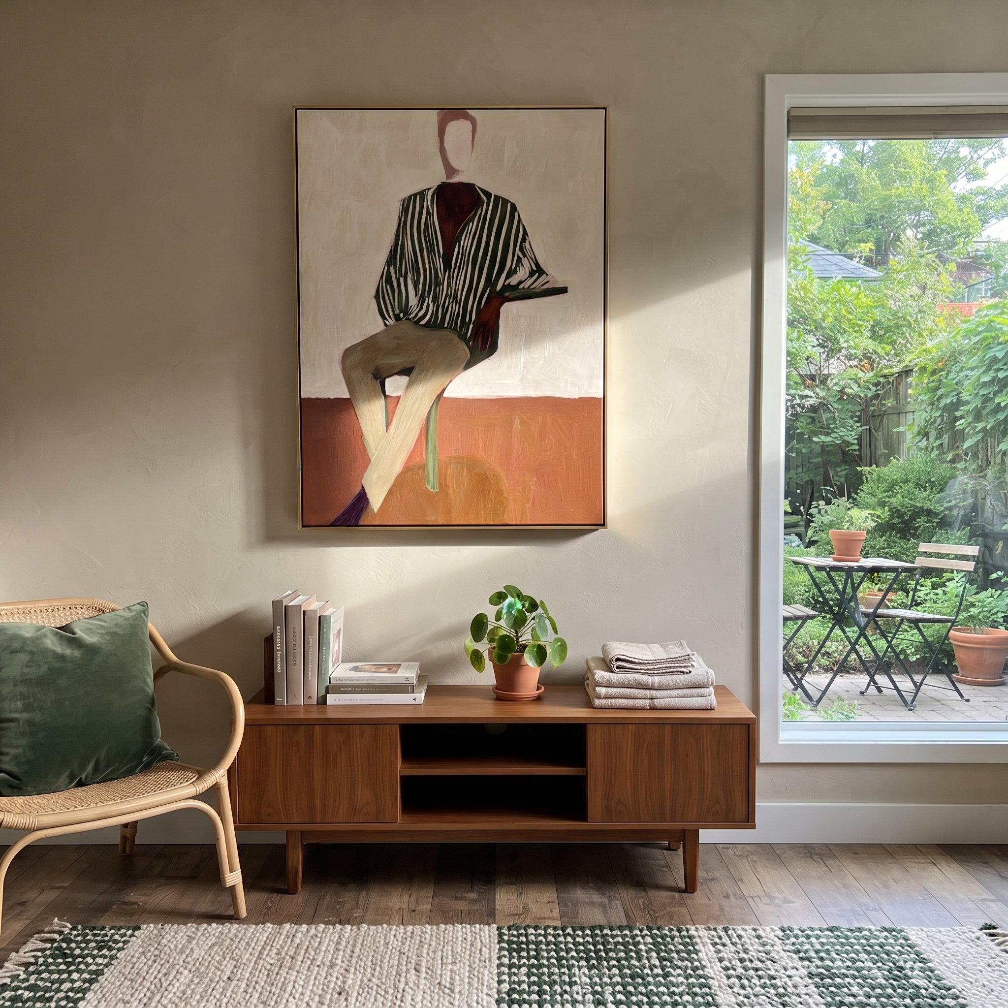 Green Stripes at Dusk displayed as a modern room focal point