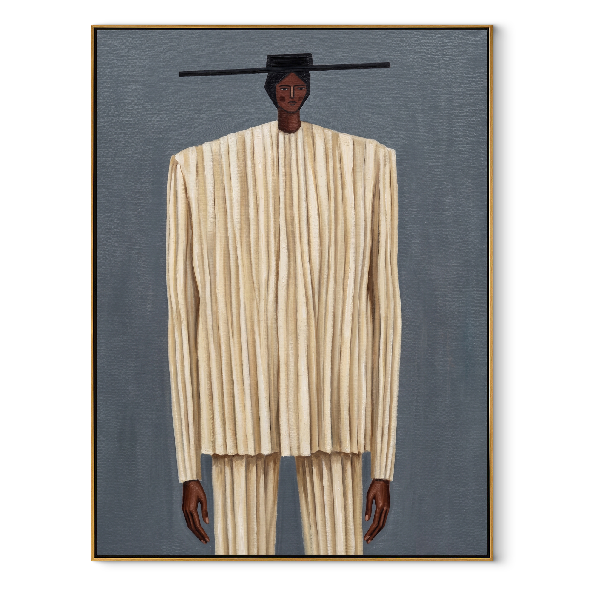 Ivory Lines Stand Tall abstract figurative textured painting, vertical canvas artwork