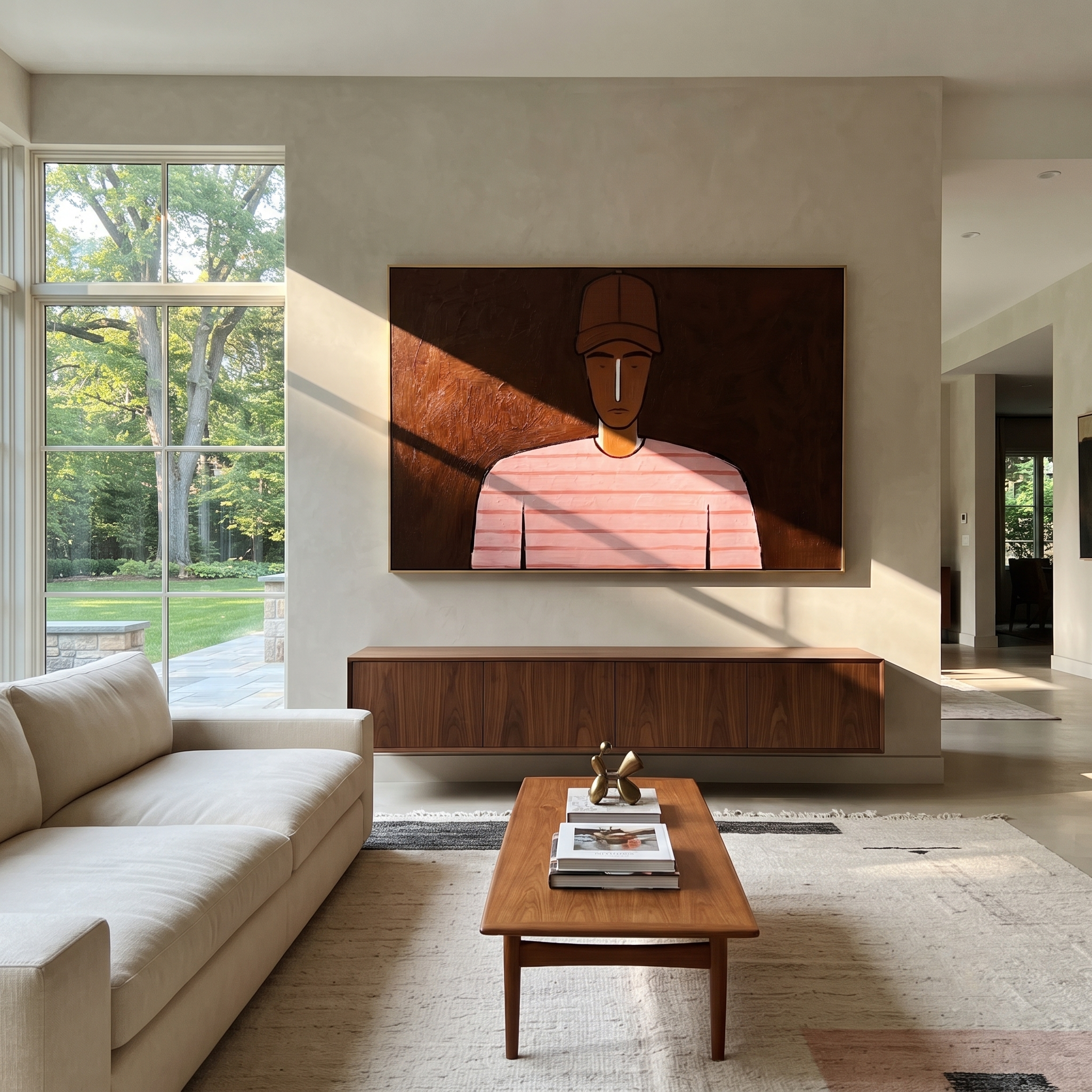 Pink Lines Face Umber styled with neutral modern furnishings