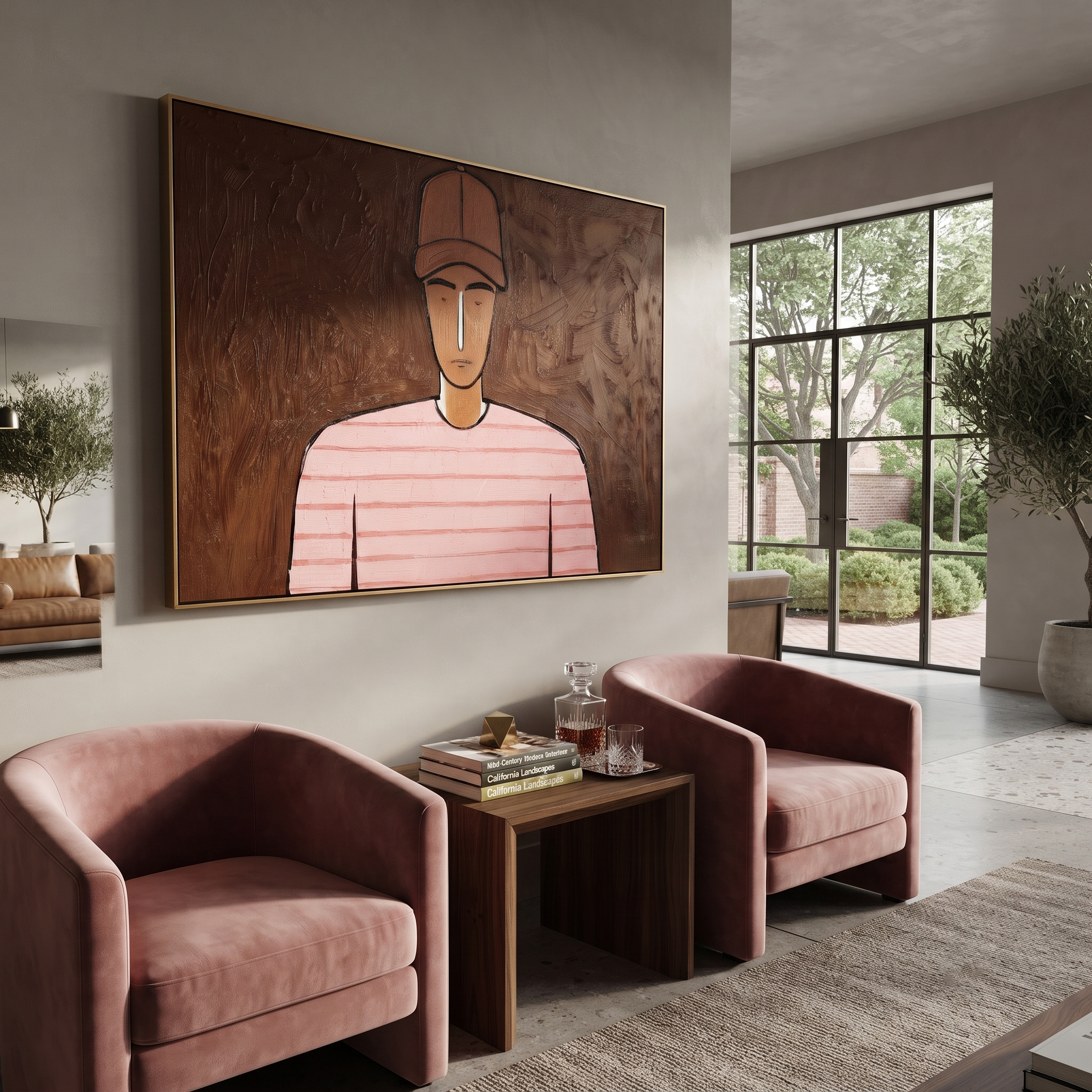 Pink Lines Face Umber presented above a contemporary console