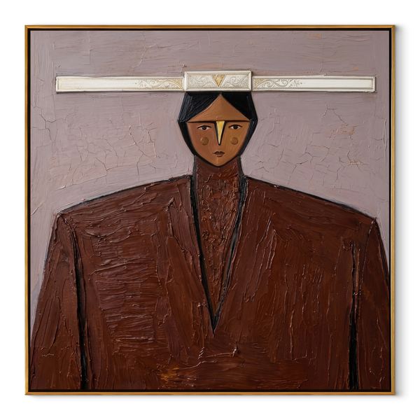 Silver Horizon Guards Brown – Geometric Brown Portrait Painting | Mid-Century Modern Square Wall Art