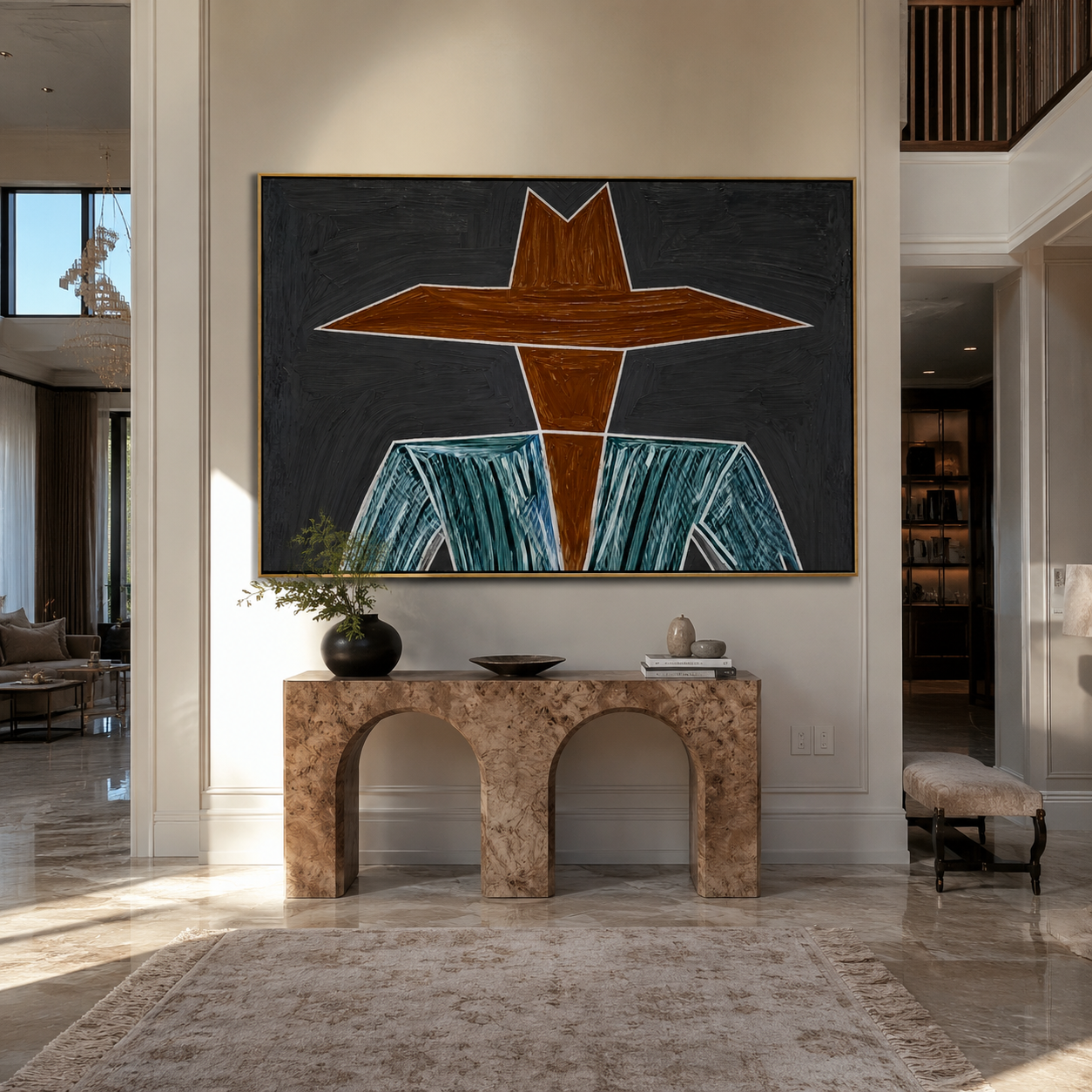 Brown Brim Cuts Charcoal displayed in a warm contemporary interior