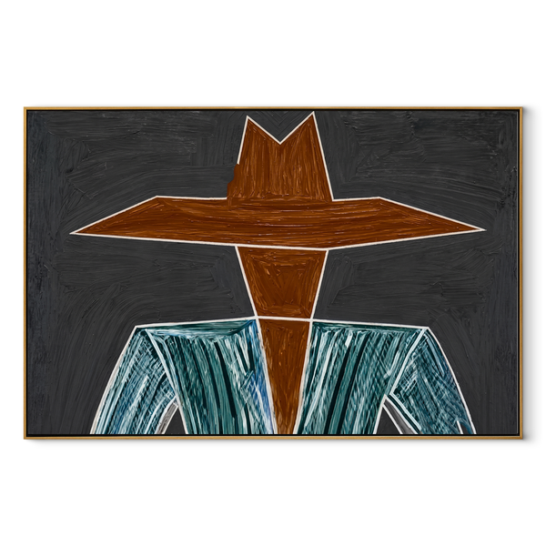 Brown Brim Cuts Charcoal – Wide Hat Striped Figure Painting | Mid-Century Modern Horizontal Wall Art