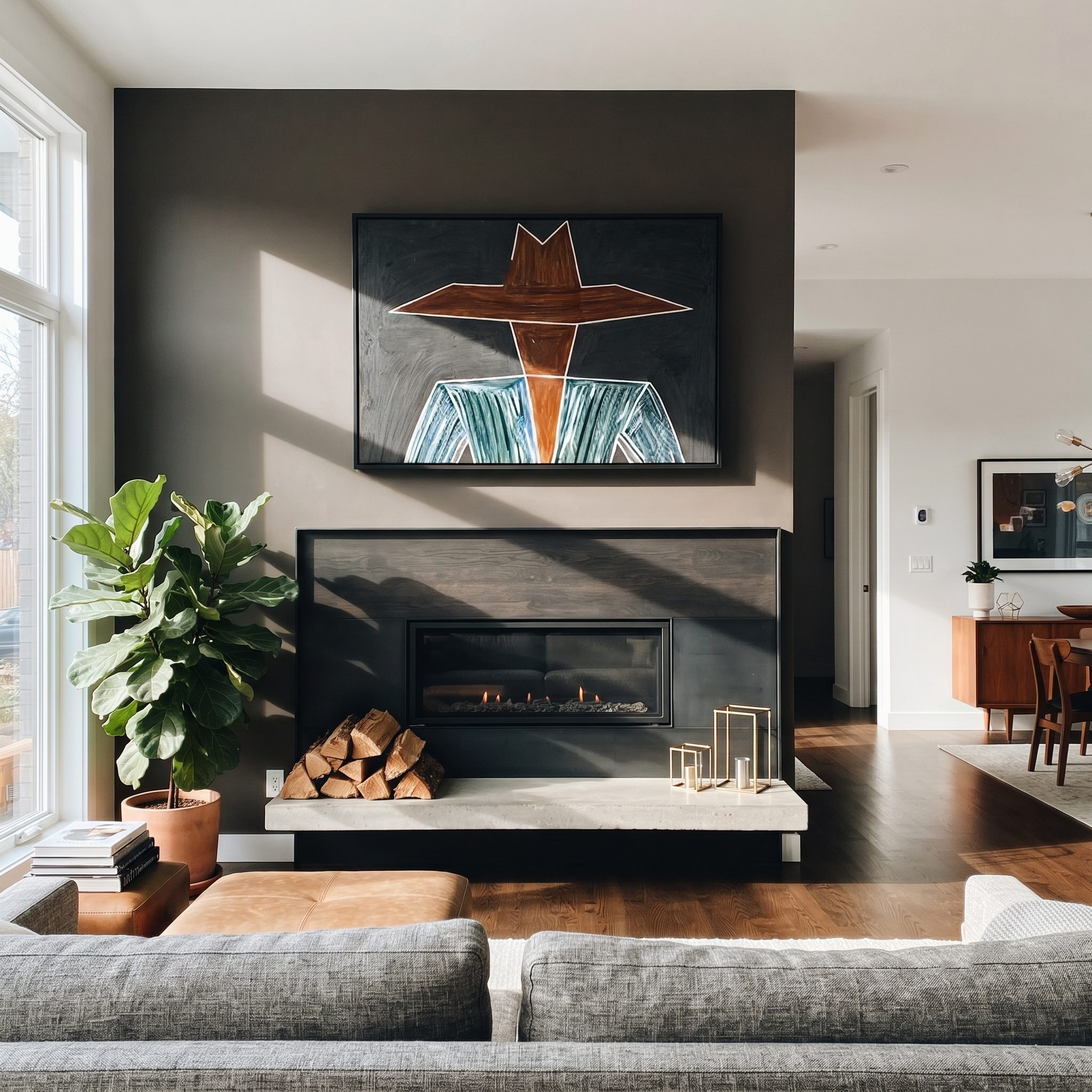 Brown Brim Cuts Charcoal presented above a contemporary console