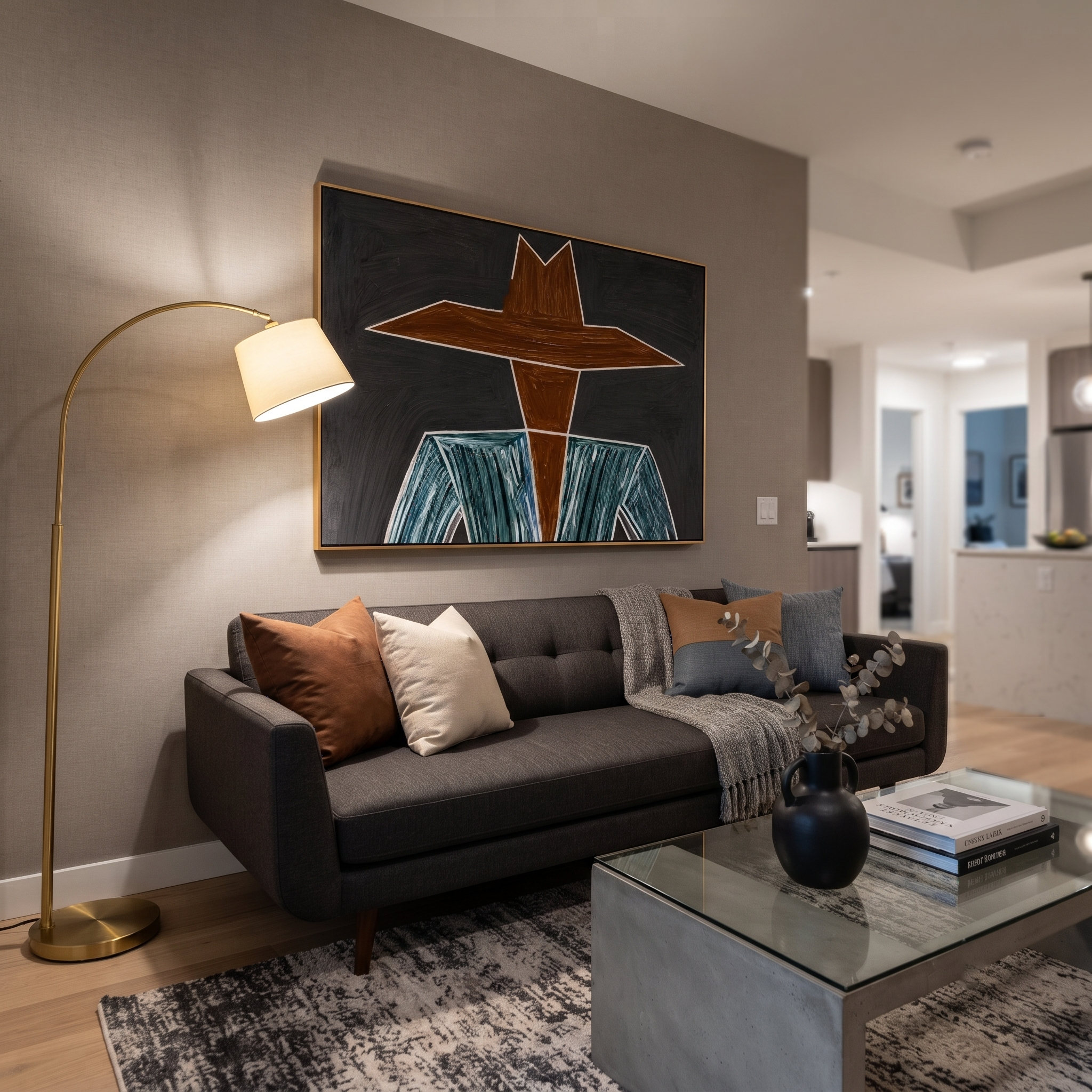 Brown Brim Cuts Charcoal displayed as a modern room focal point
