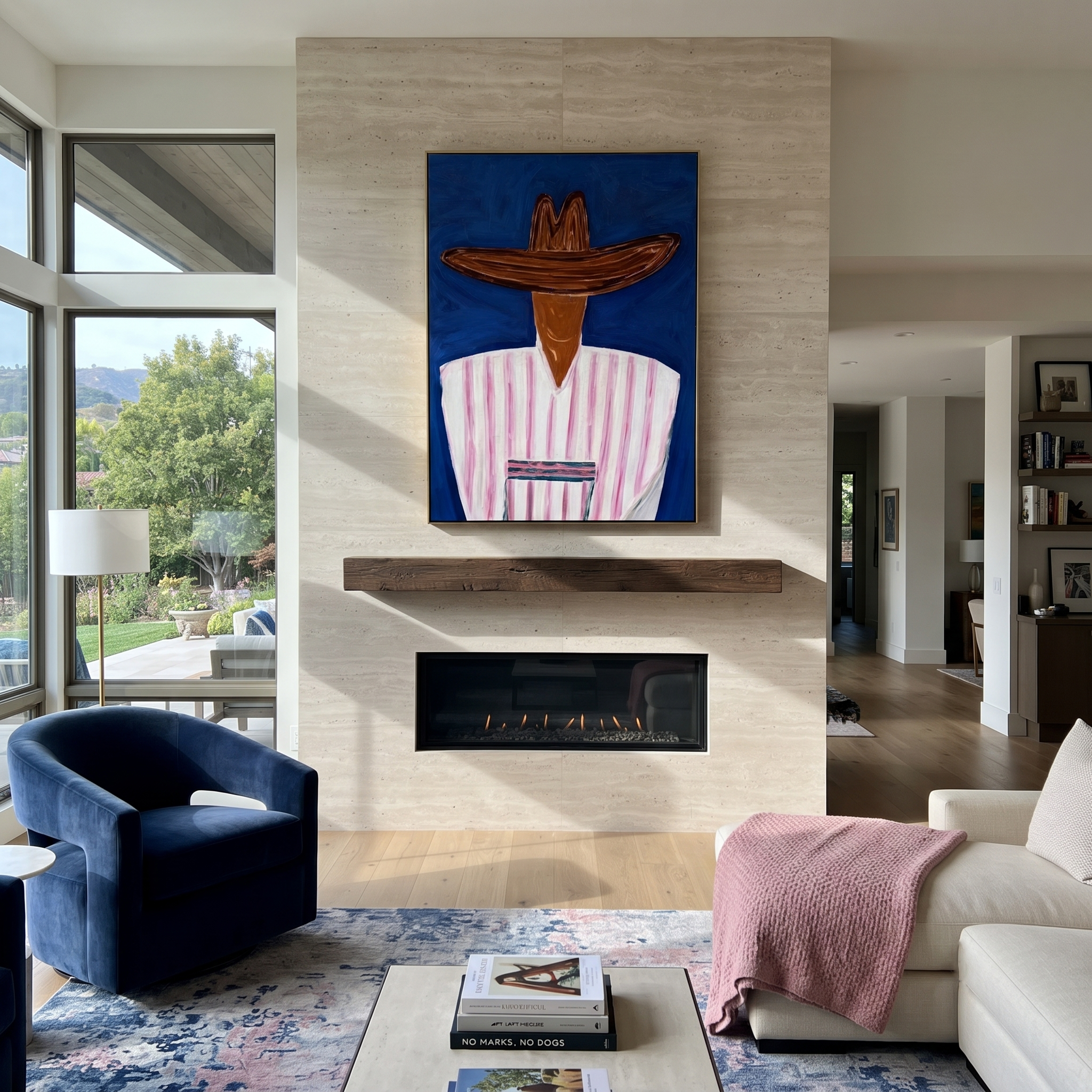 Cobalt Crowns Pink Lines styled in a layered residential interior