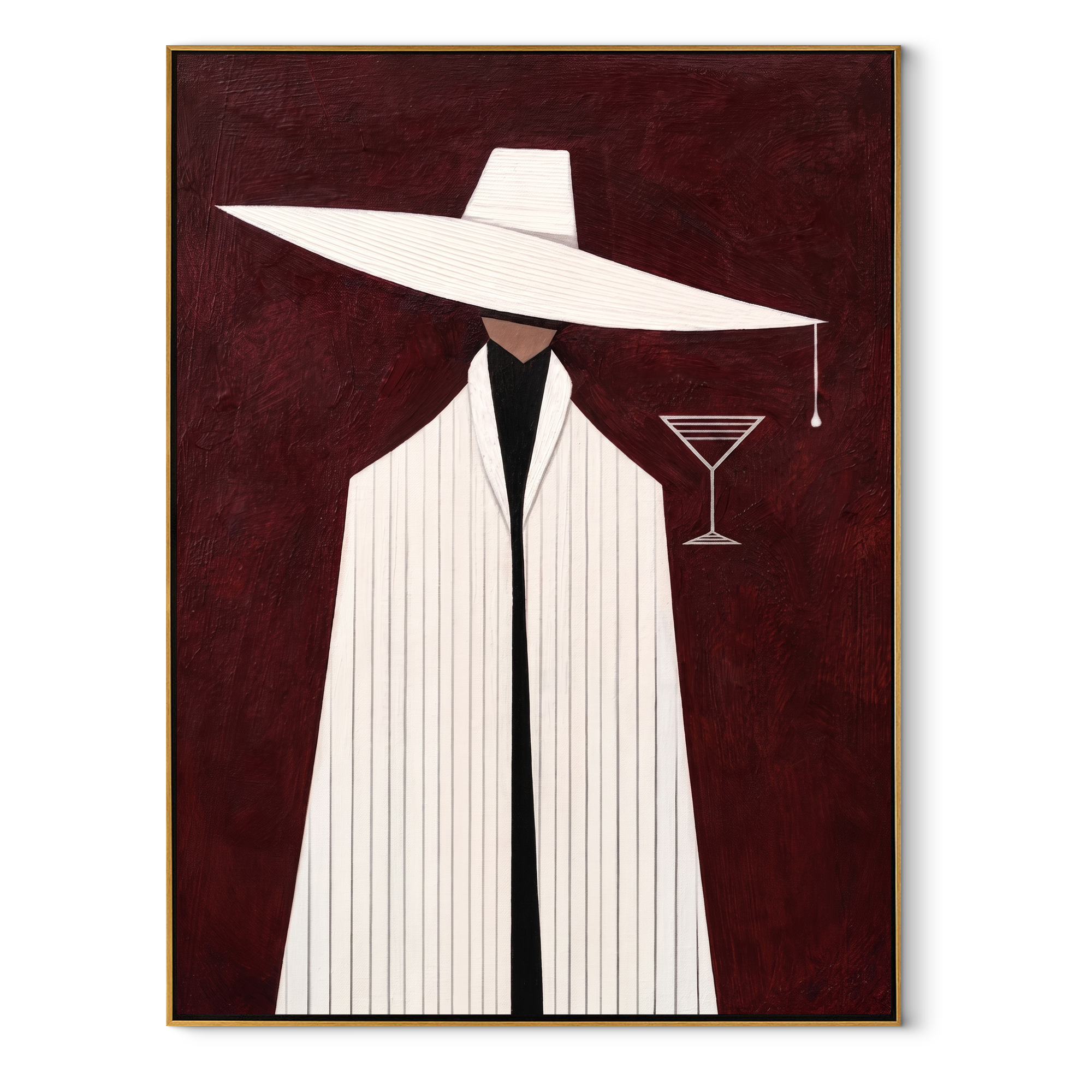 White Suit Guards Cocktail abstract figurative textured painting, vertical canvas artwork