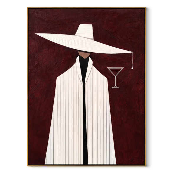 White Suit Guards Cocktail – White Suit Cocktail Figure Painting | Mid-Century Modern Vertical Wall Art
