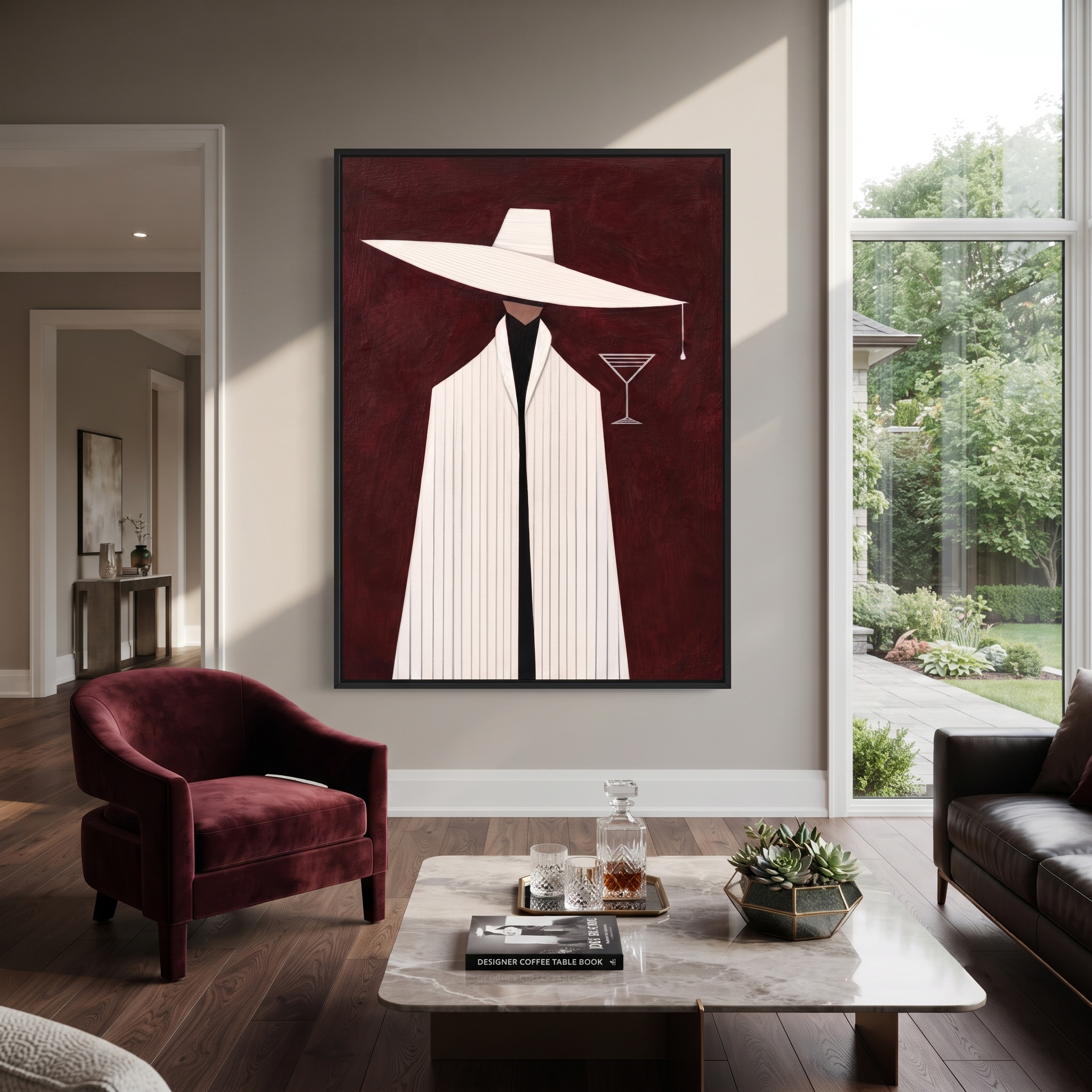 White Suit Guards Cocktail presented above a contemporary console