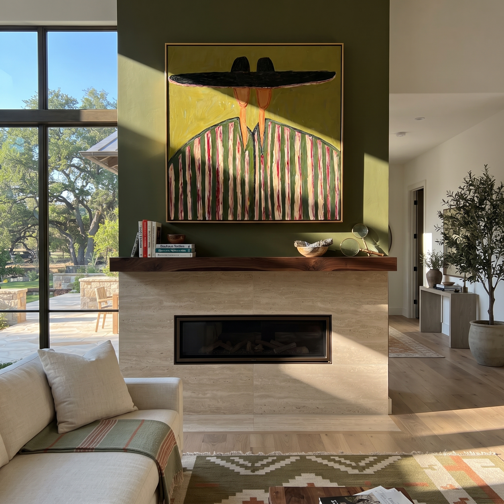 Black Horizon Meets Moss displayed in a warm contemporary interior