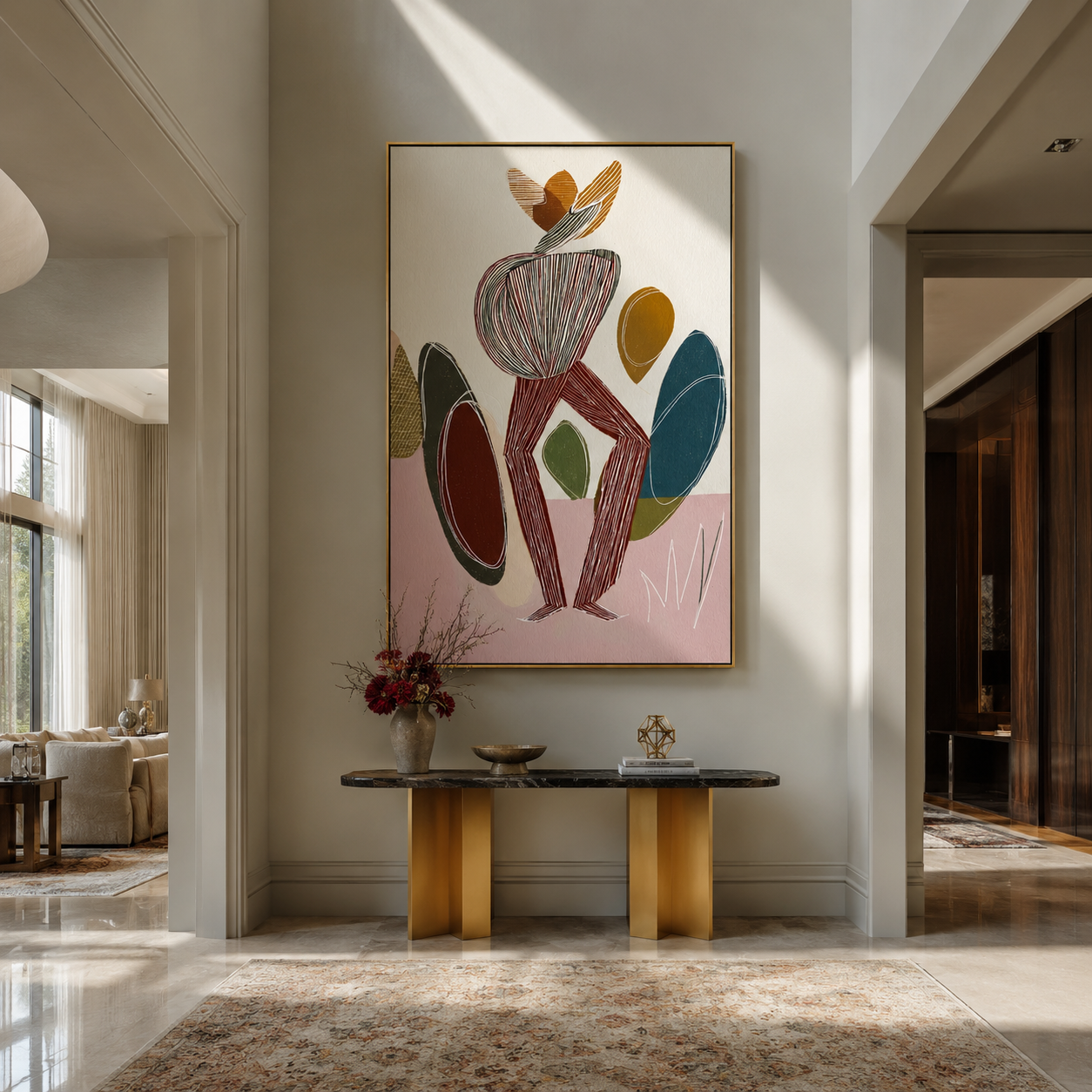 Color Stones Gather Quietly displayed in a warm contemporary interior