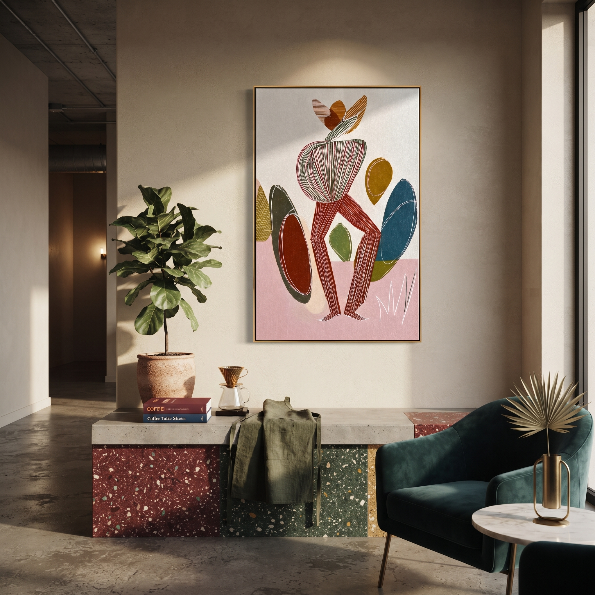 Color Stones Gather Quietly styled with neutral modern furnishings