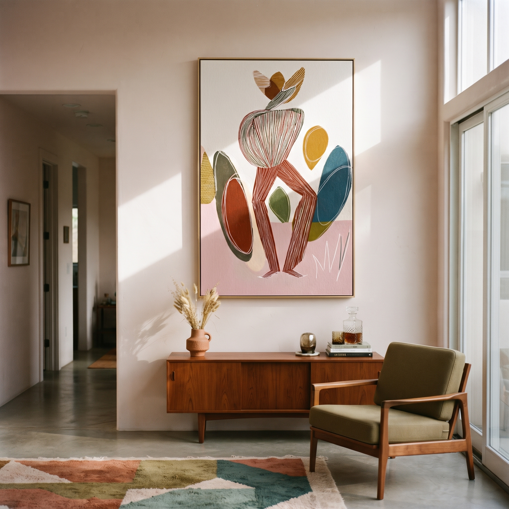Color Stones Gather Quietly presented above a contemporary console