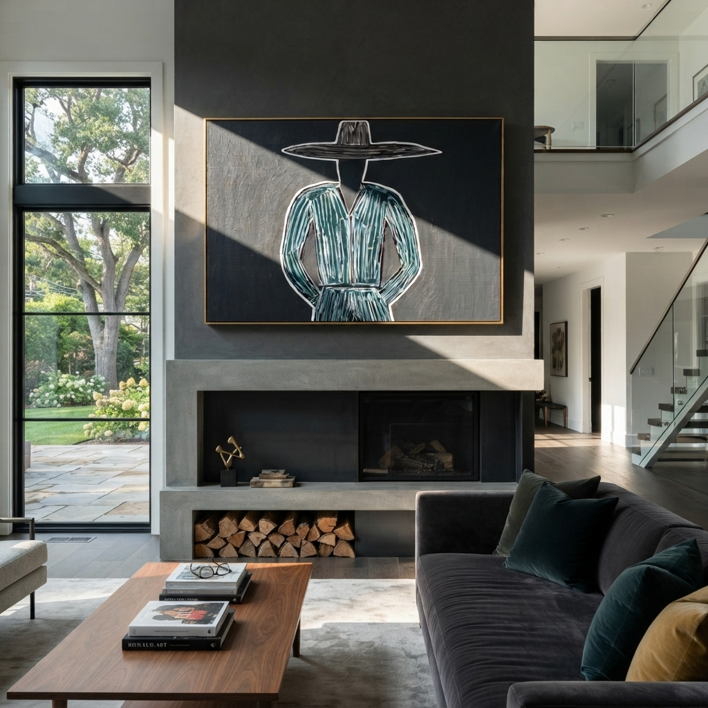 Blue Lines Guard Midnight displayed in a warm contemporary interior