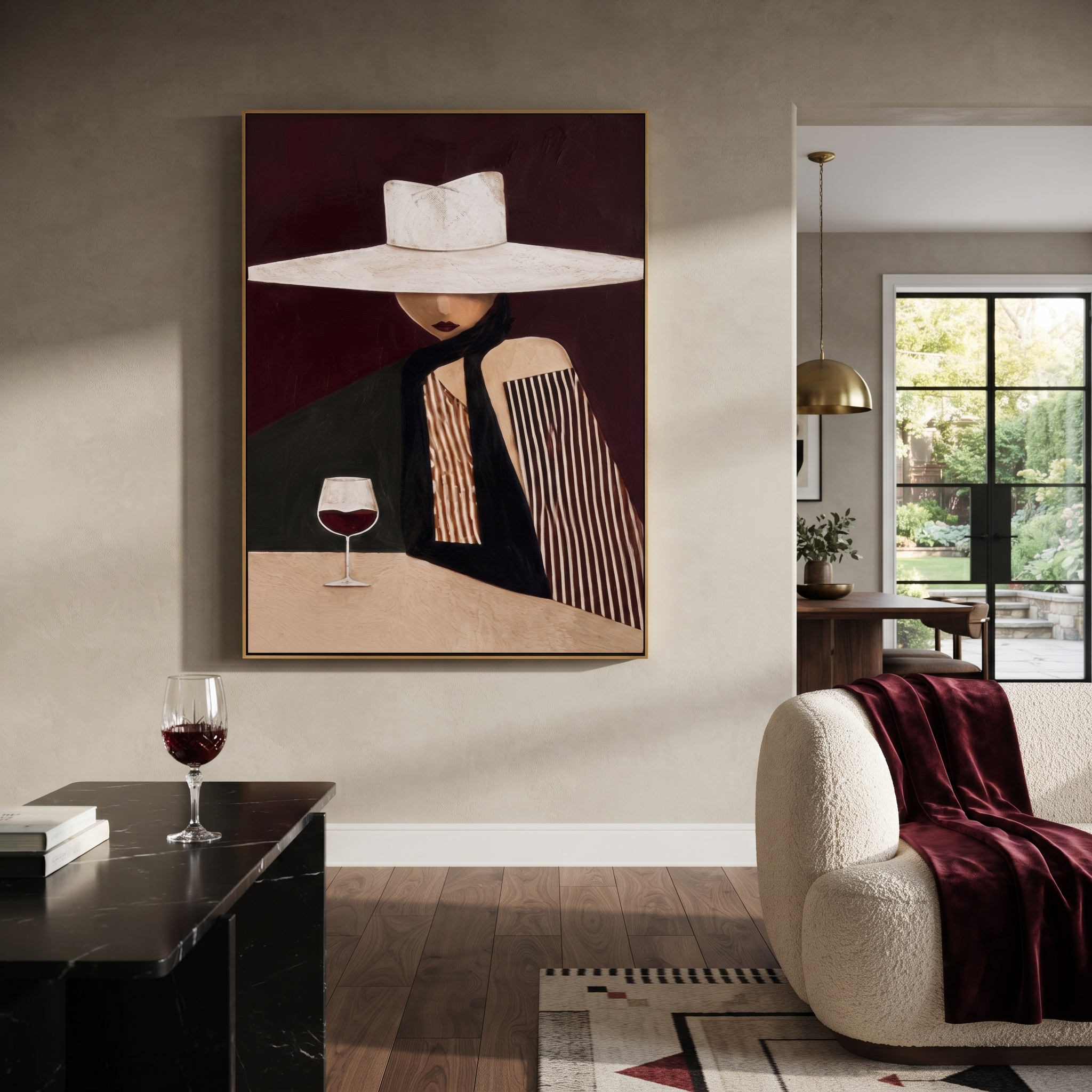 White Brim Keeps Wine presented above a contemporary console