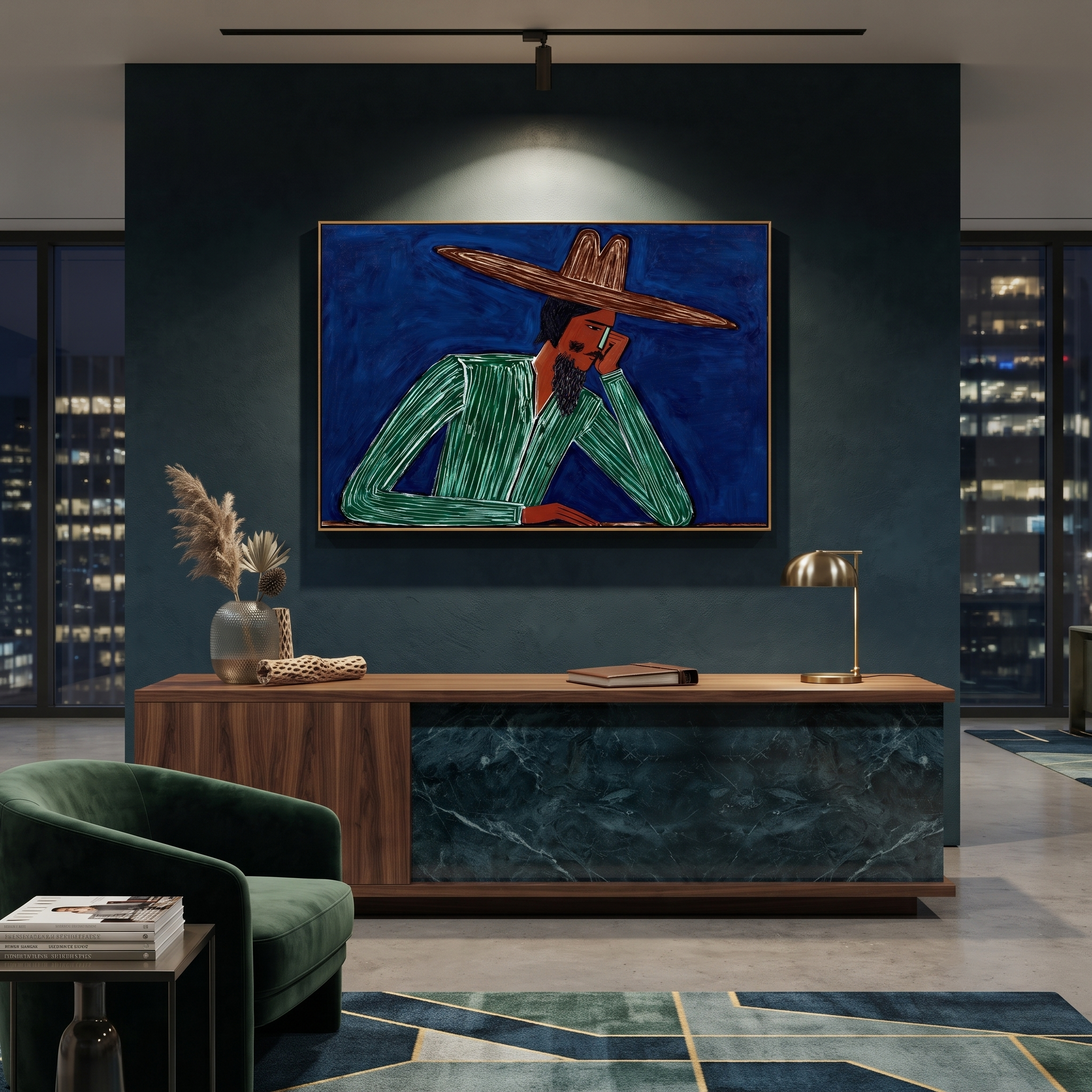 Cobalt Thought Rests Green styled in a layered residential interior