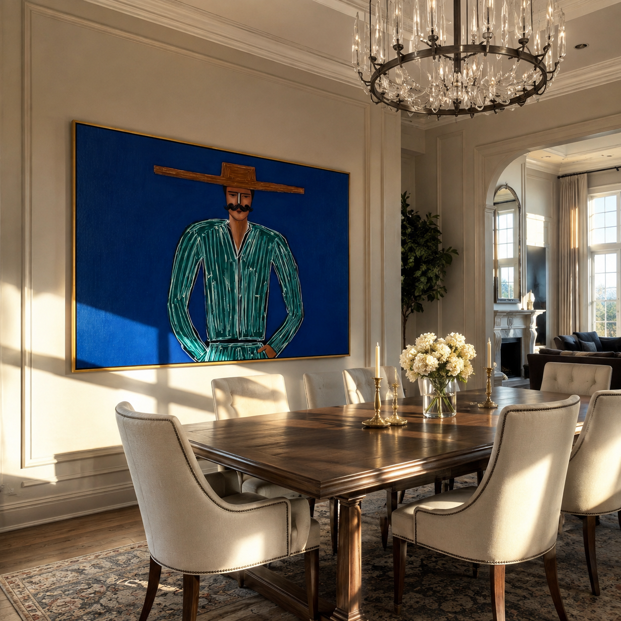 Green Lines Hold Cobalt displayed in a warm contemporary interior