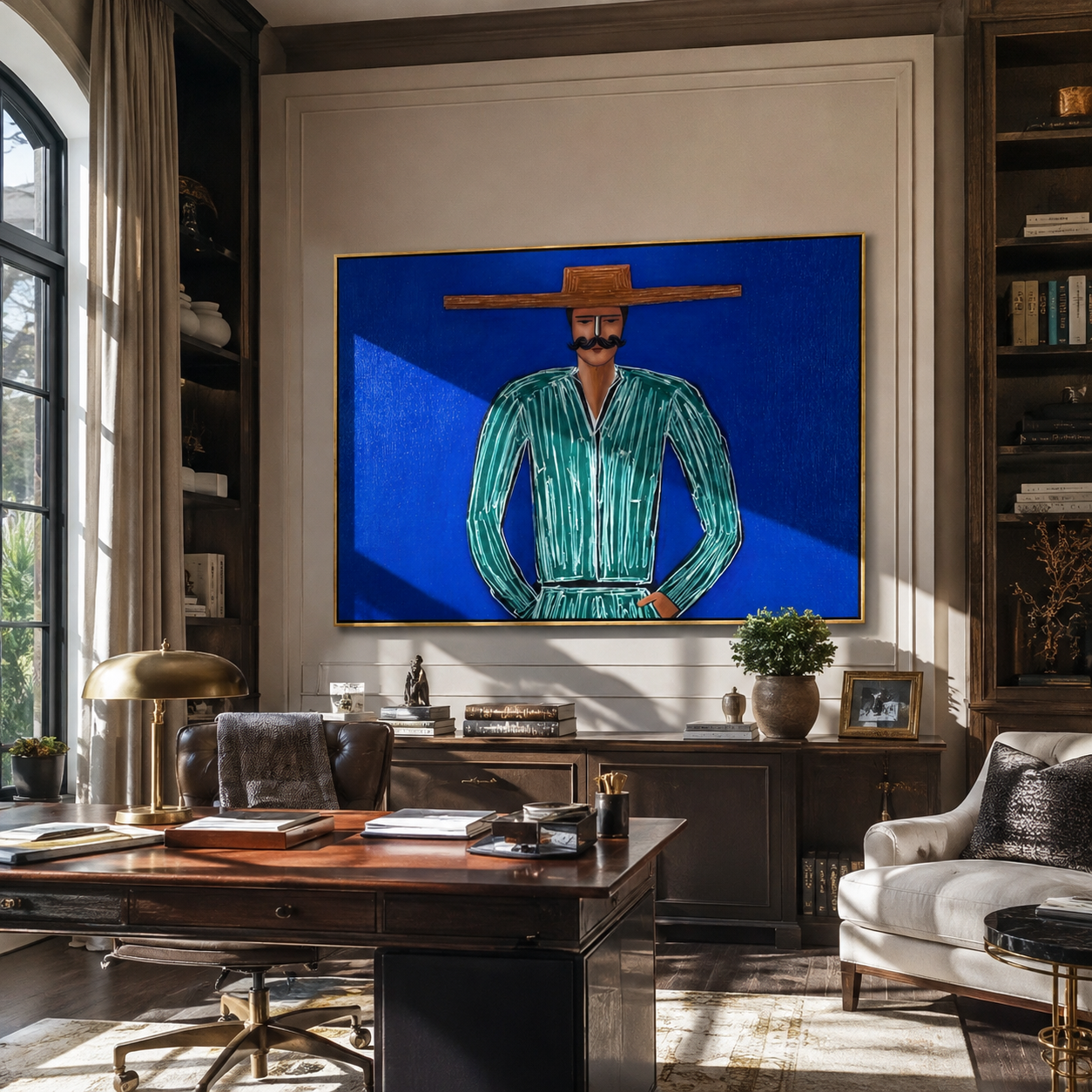 Green Lines Hold Cobalt styled in a layered residential interior