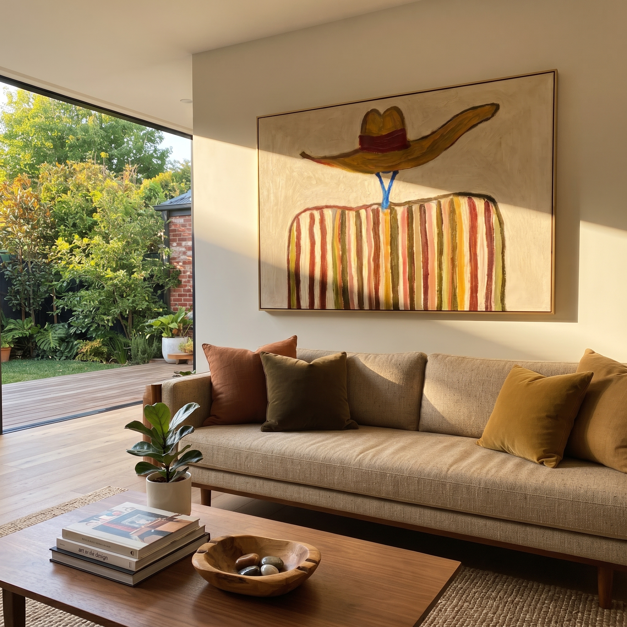 Golden Brim Floats Ivory displayed in a warm contemporary interior