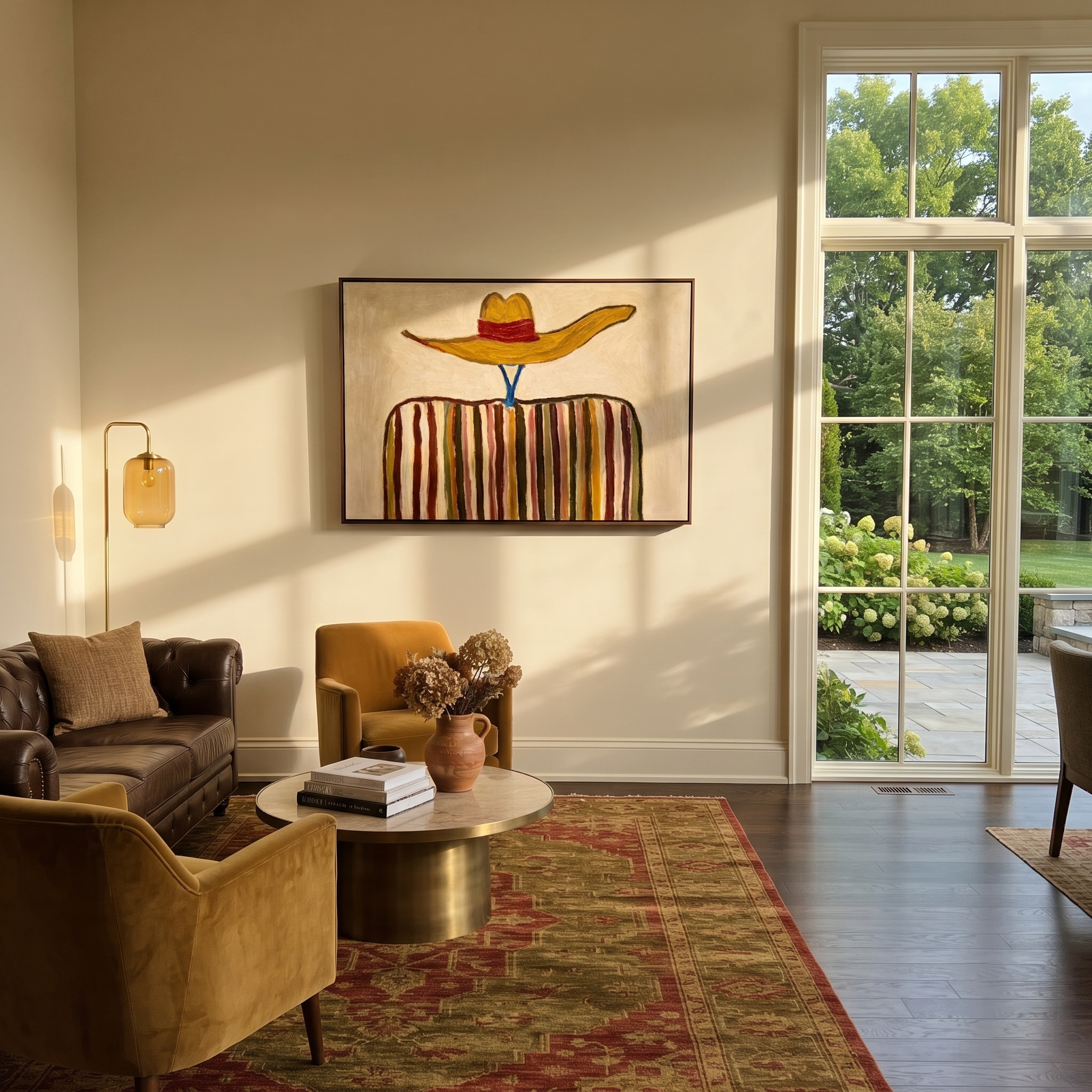 Golden Brim Floats Ivory styled with neutral modern furnishings