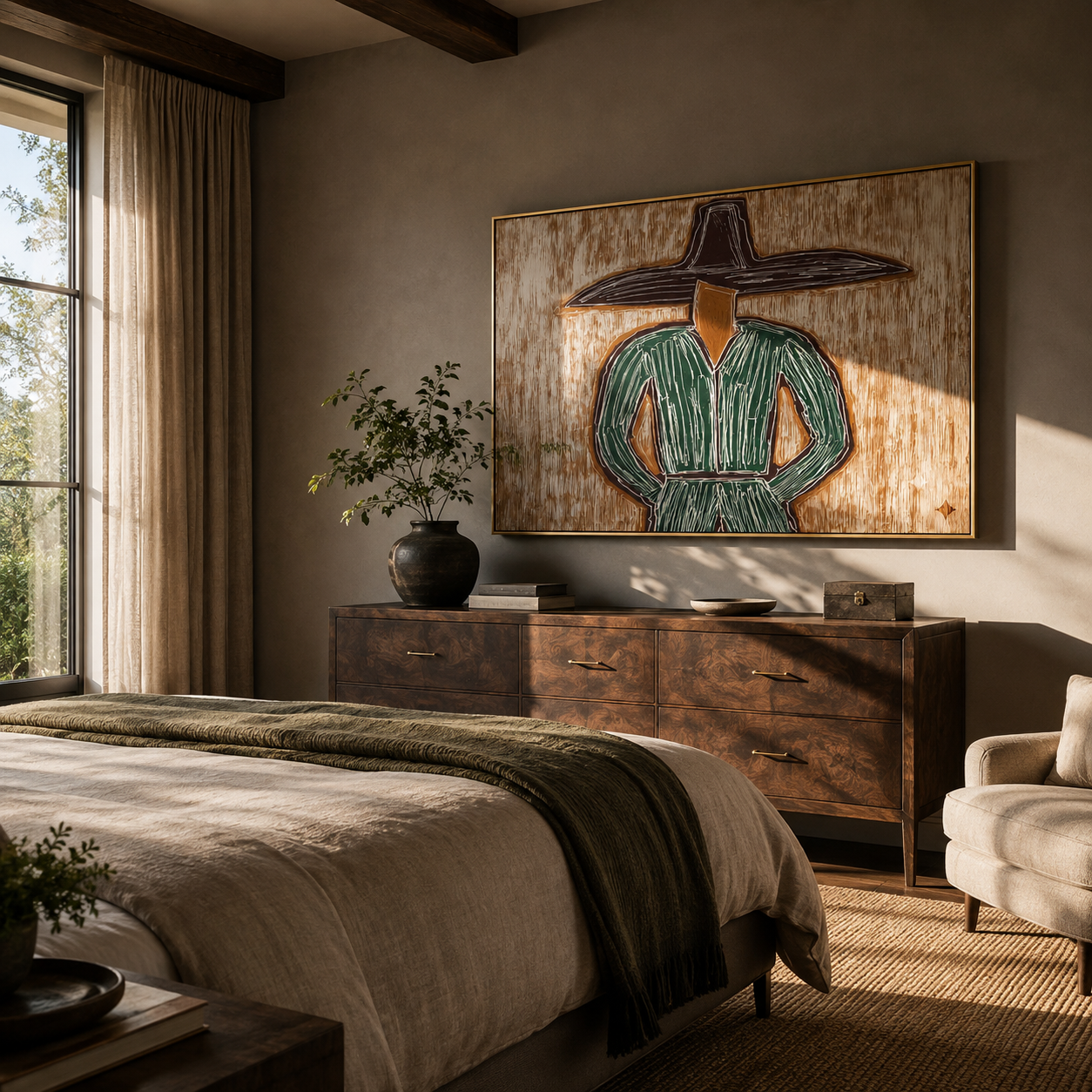 Forest Stripes Face Weather styled with neutral modern furnishings