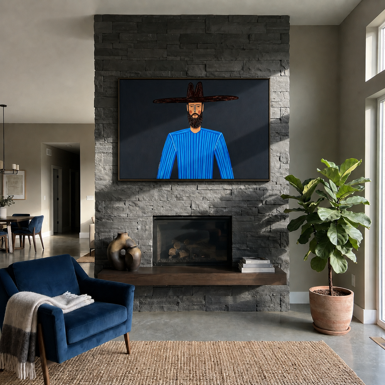 Blue Lines Meet Midnight styled with neutral modern furnishings