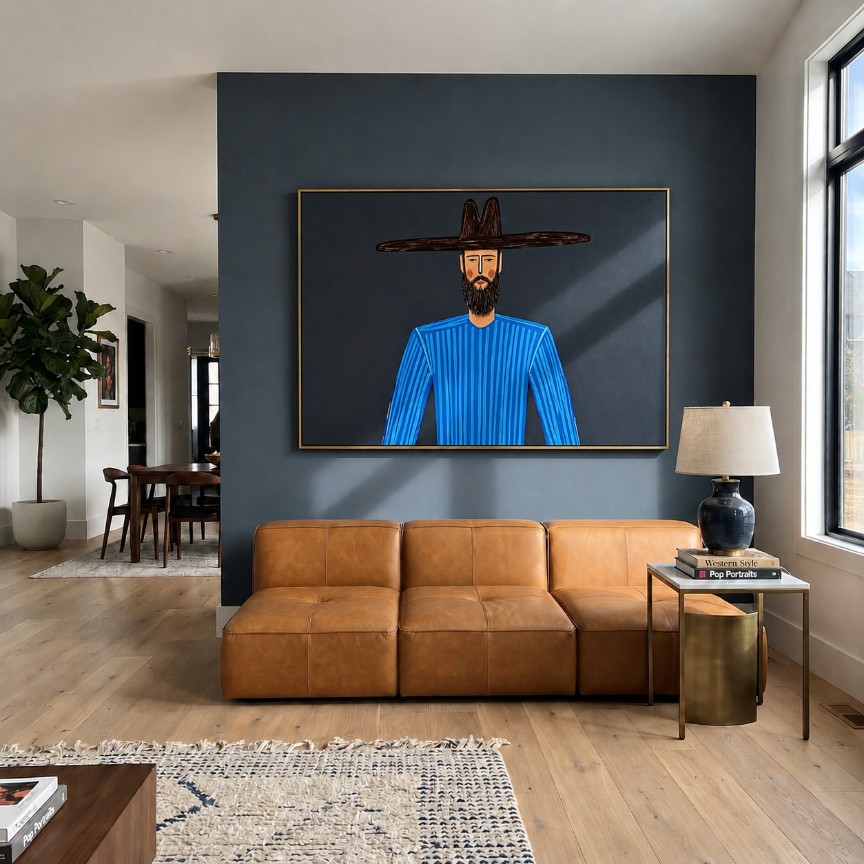 Blue Lines Meet Midnight presented above a contemporary console
