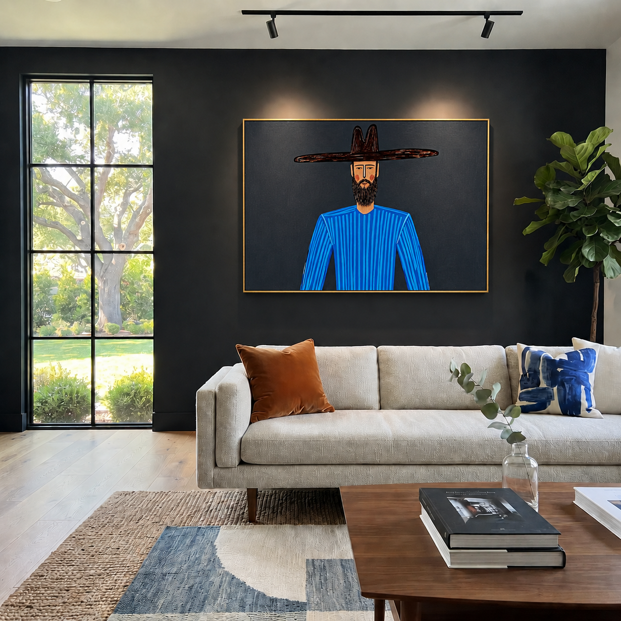 Blue Lines Meet Midnight displayed as a modern room focal point