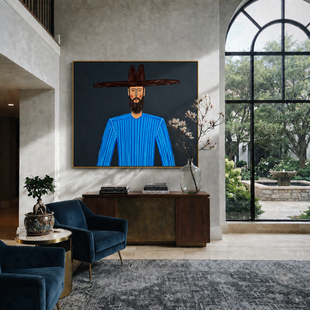 Blue Lines Meet Midnight styled in a layered residential interior