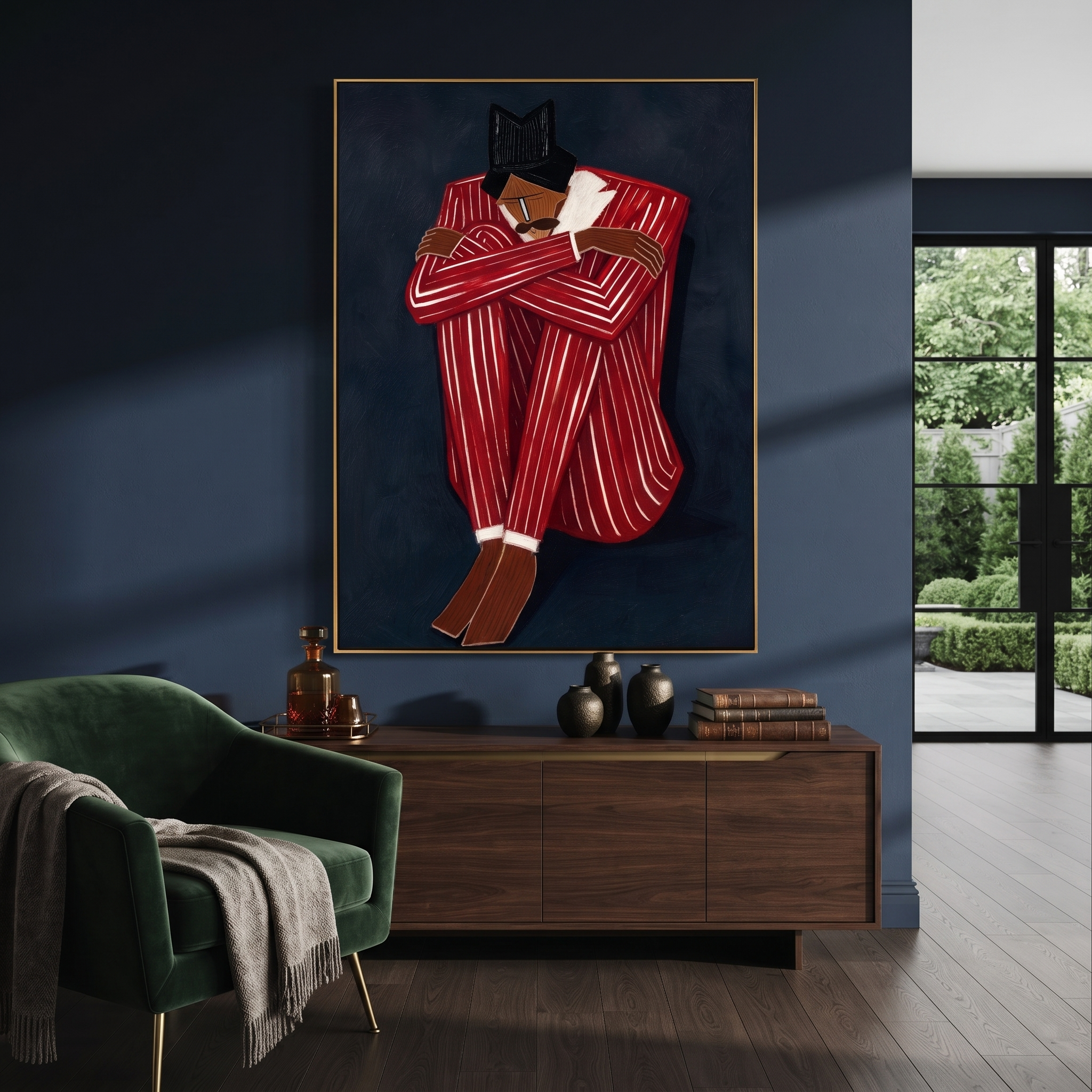 Crimson Stripes Embrace Night styled with neutral modern furnishings