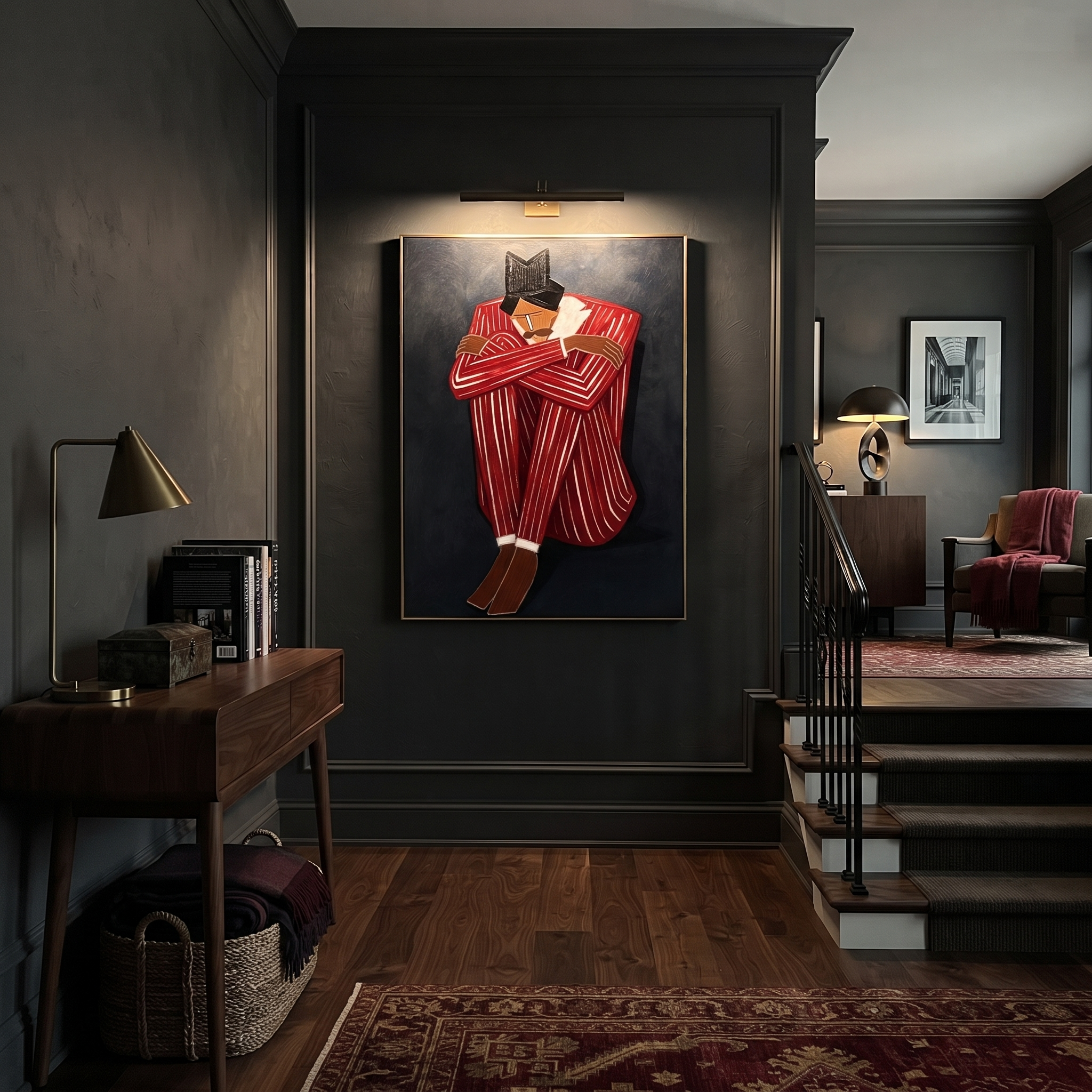 Crimson Stripes Embrace Night displayed as a modern room focal point