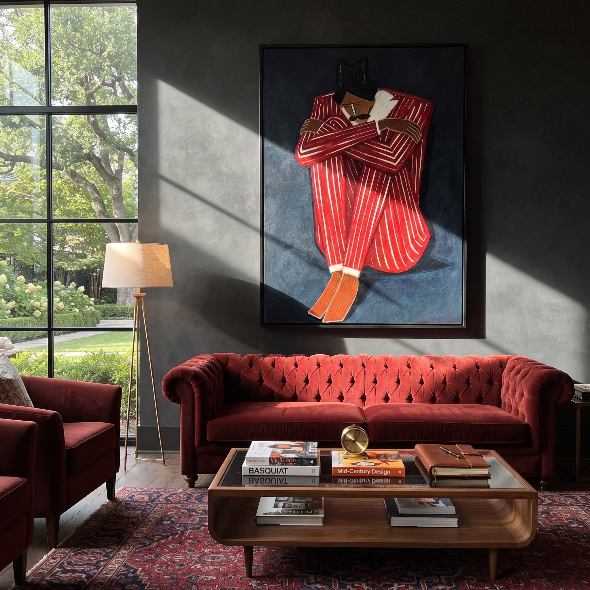 Crimson Stripes Embrace Night styled in a layered residential interior