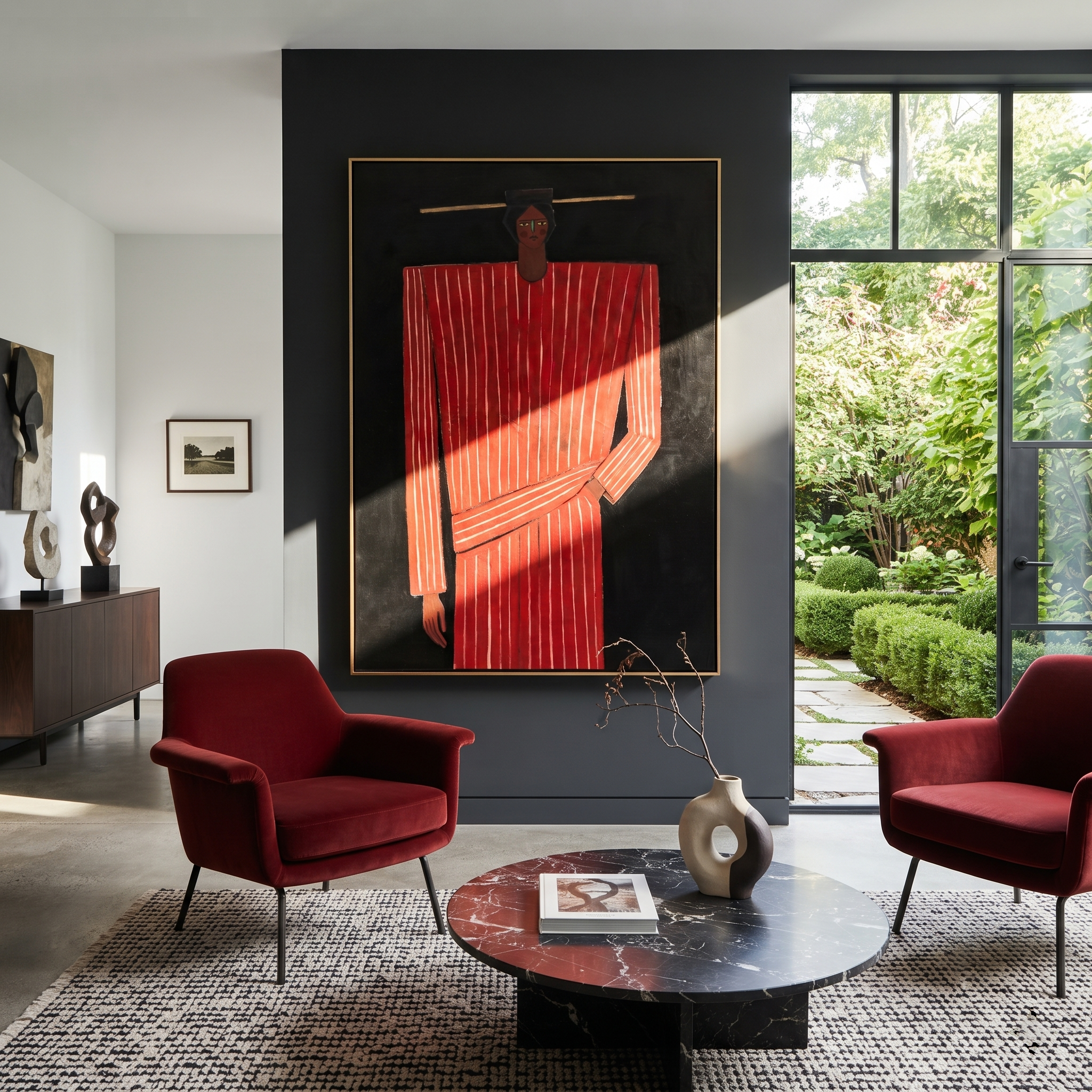 Scarlet Column Holds Still styled with neutral modern furnishings