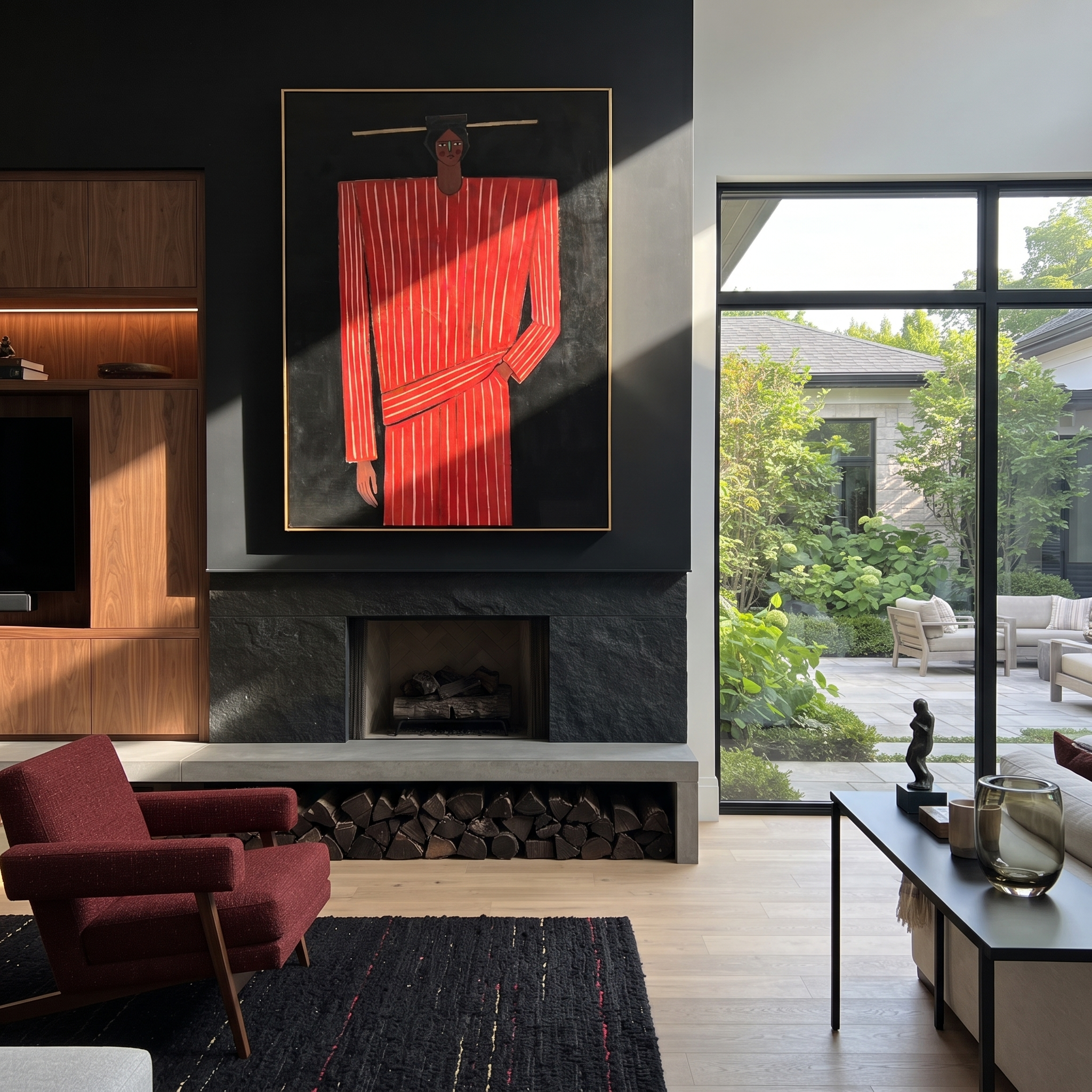 Scarlet Column Holds Still styled in a layered residential interior