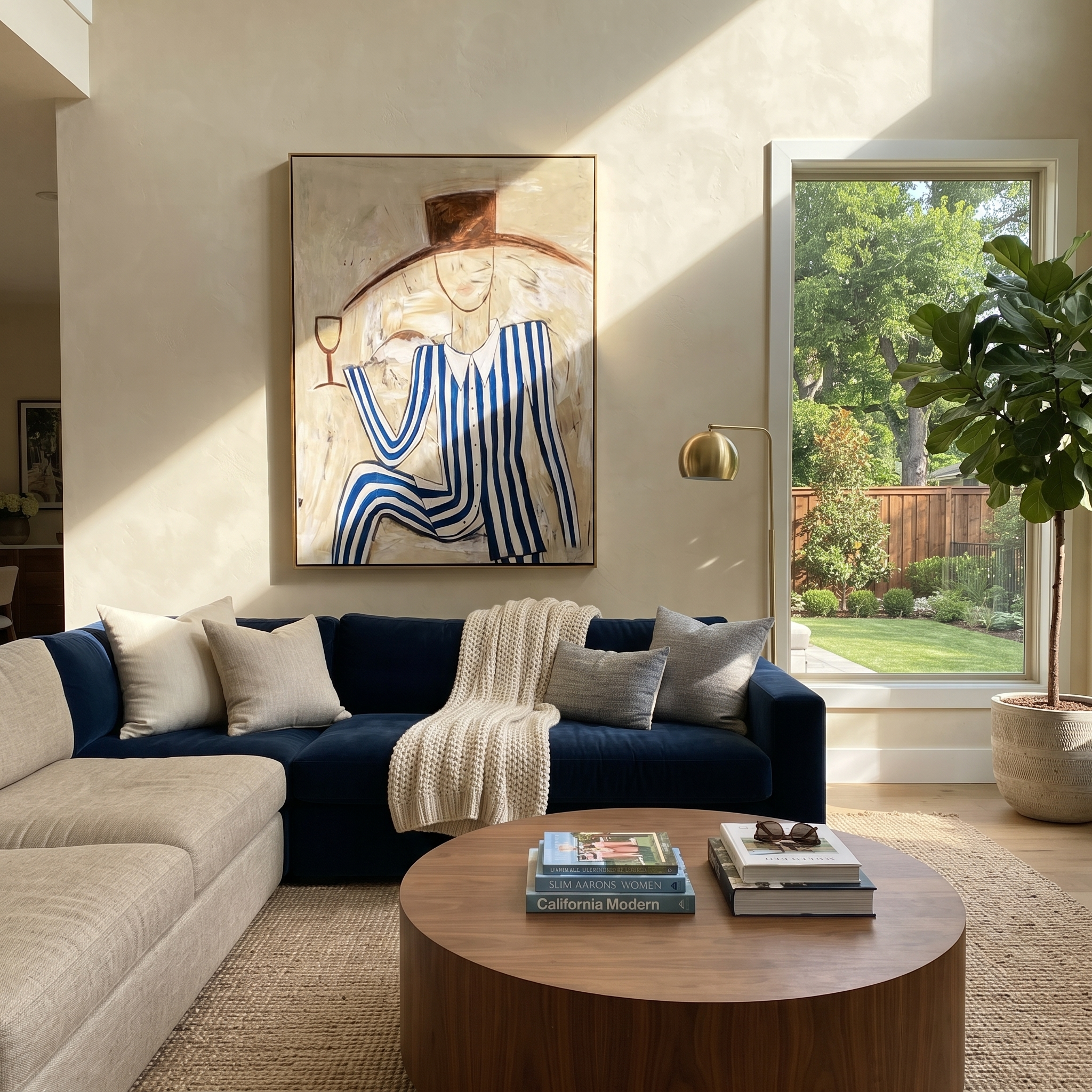 Blue Stripes Raise Glass styled with neutral modern furnishings