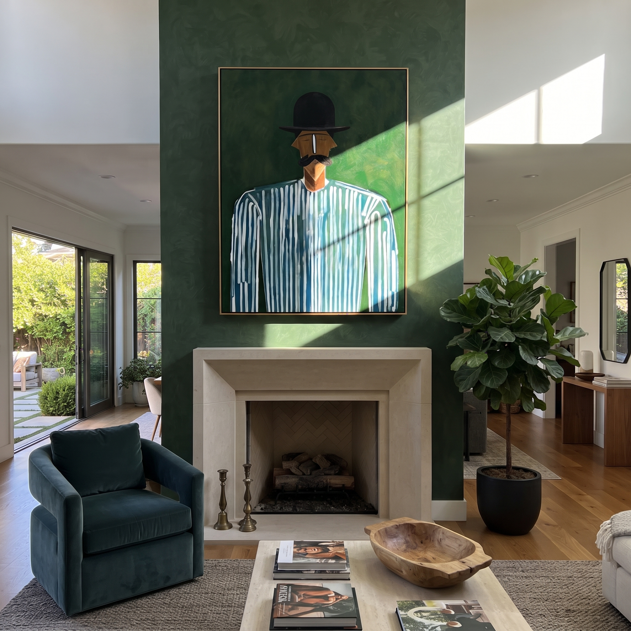 Blue Lines Meet Forest styled with neutral modern furnishings