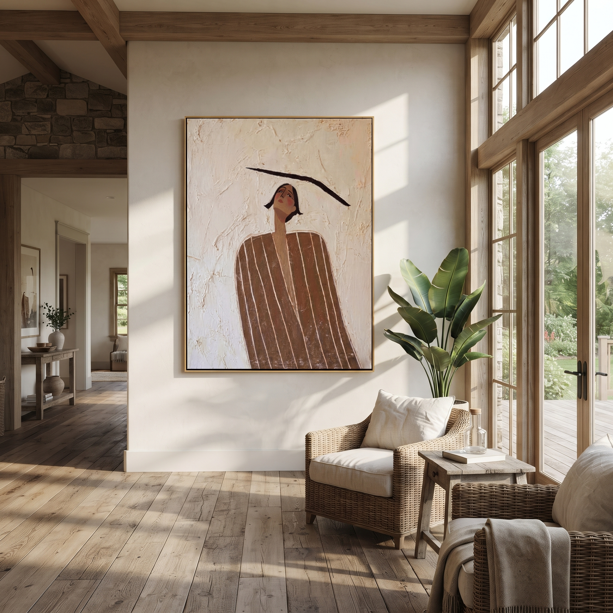 Brown Lines Look Upward styled with neutral modern furnishings