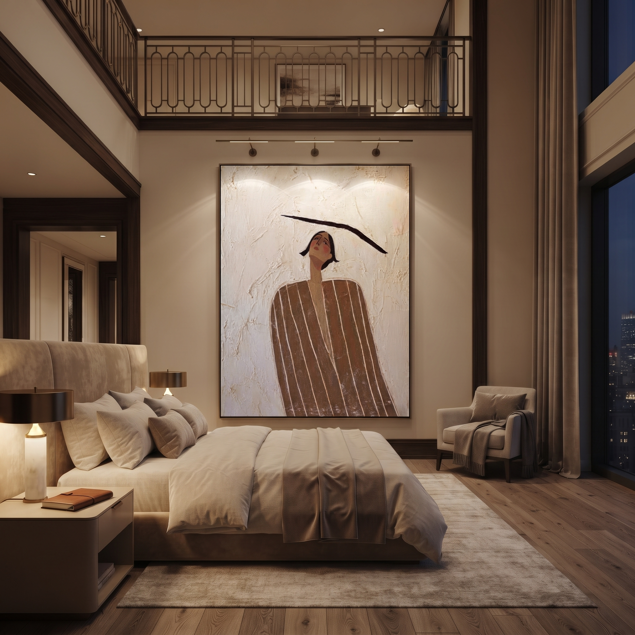 Brown Lines Look Upward presented above a contemporary console