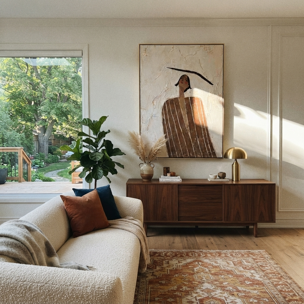 Brown Lines Look Upward styled in a layered residential interior