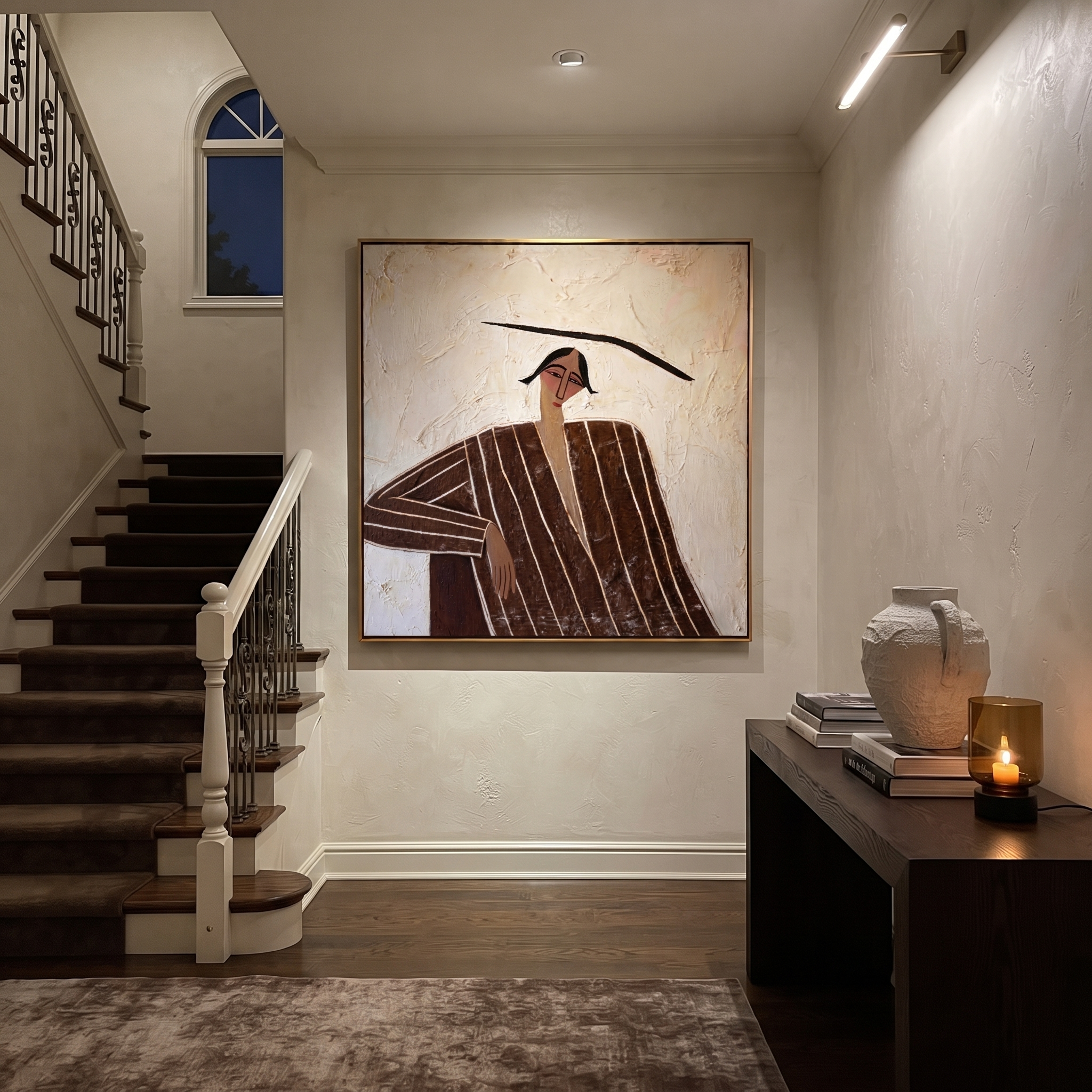 Quiet Elbow Rests Brown presented above a contemporary console
