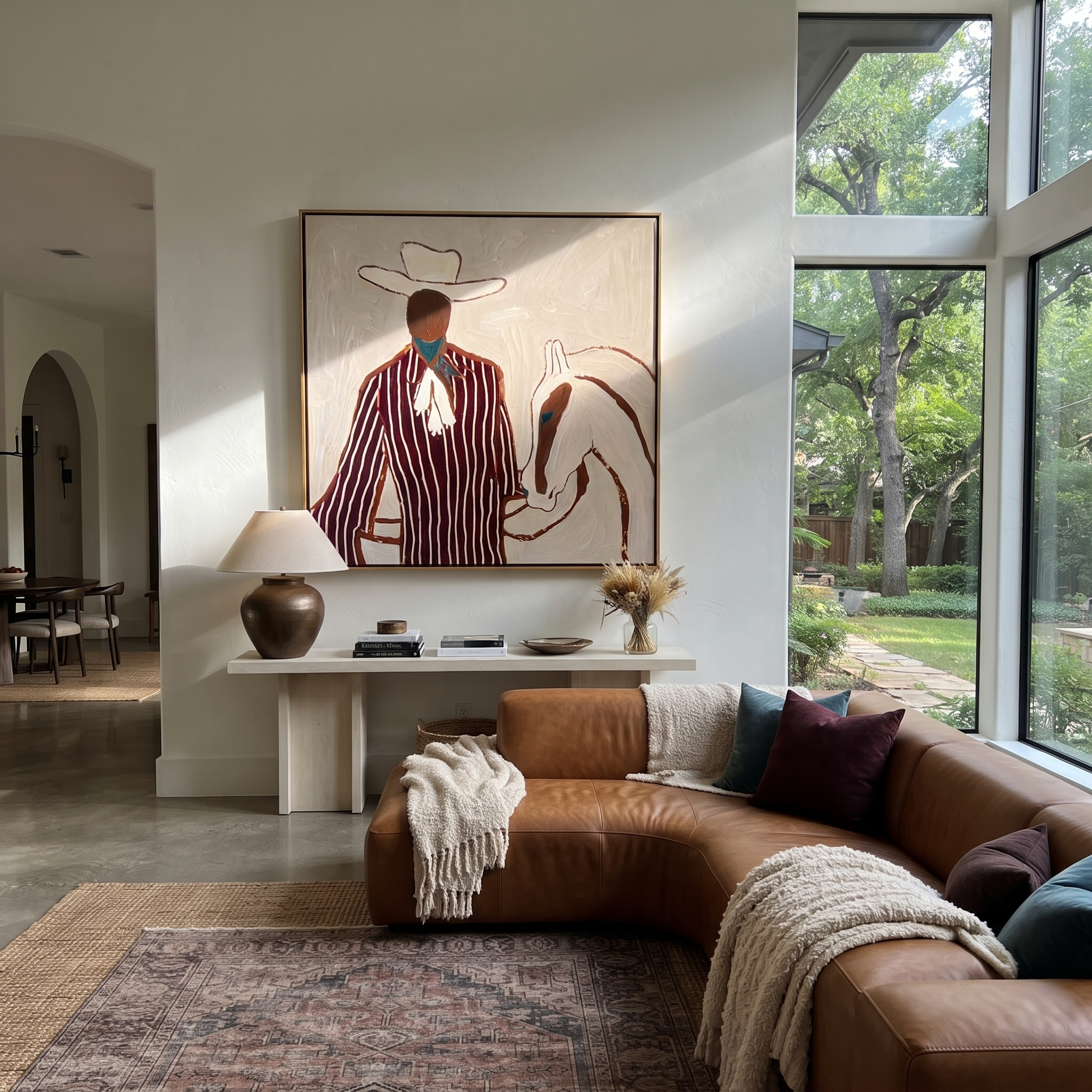 Burgundy Rider Shares Calm styled in a layered residential interior