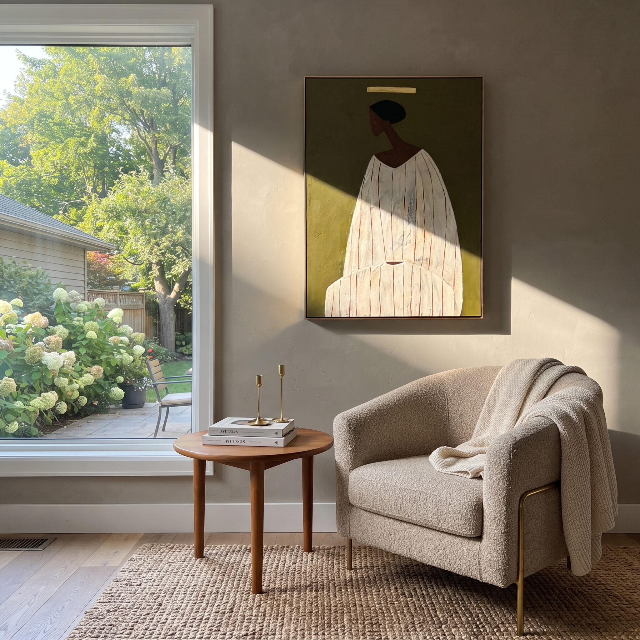 Ivory Robe Holds Olive displayed as a modern room focal point