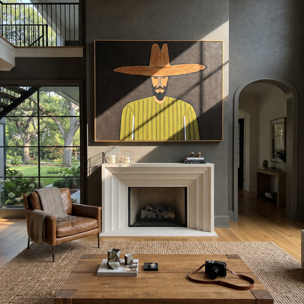 Olive Lines Face Midnight presented above a contemporary console