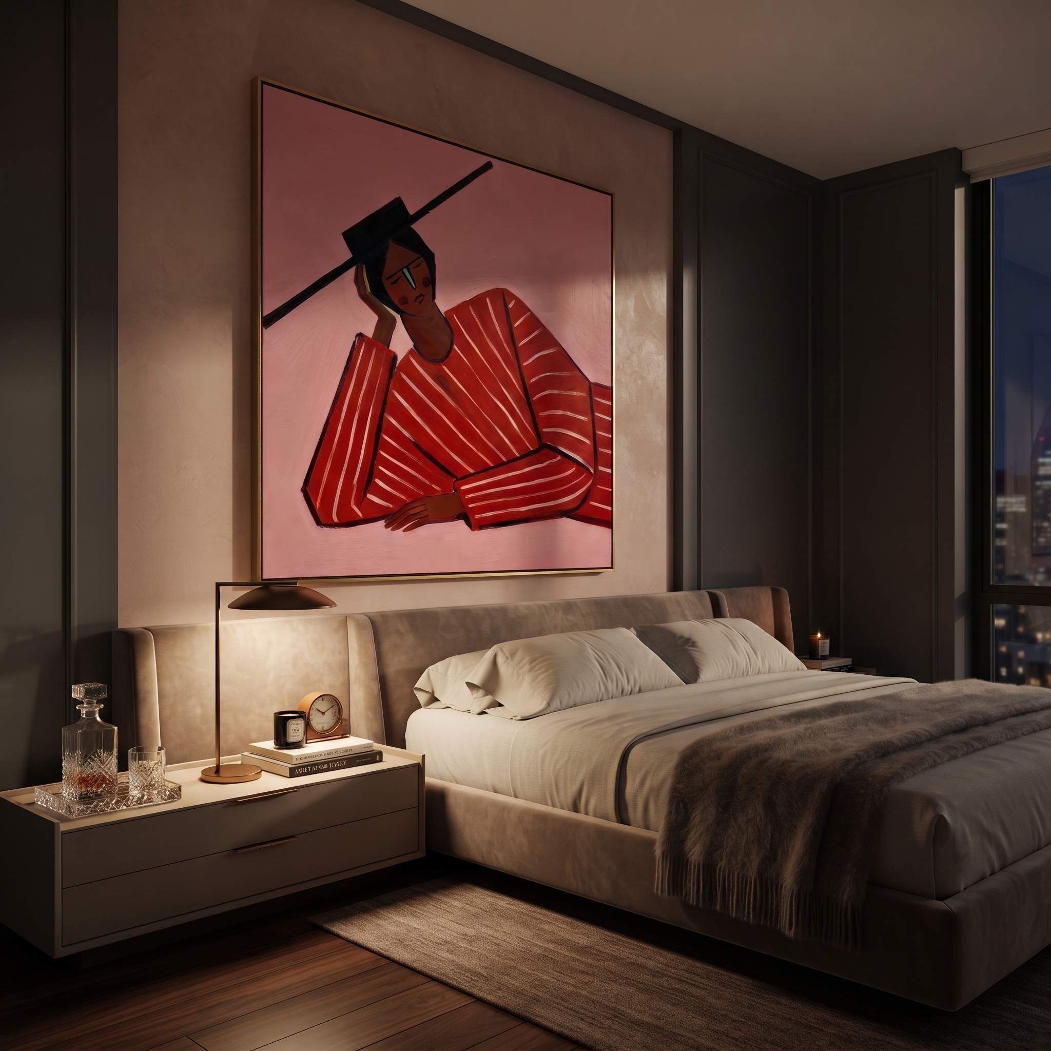 Scarlet Thought Leans Rose styled in a layered residential interior